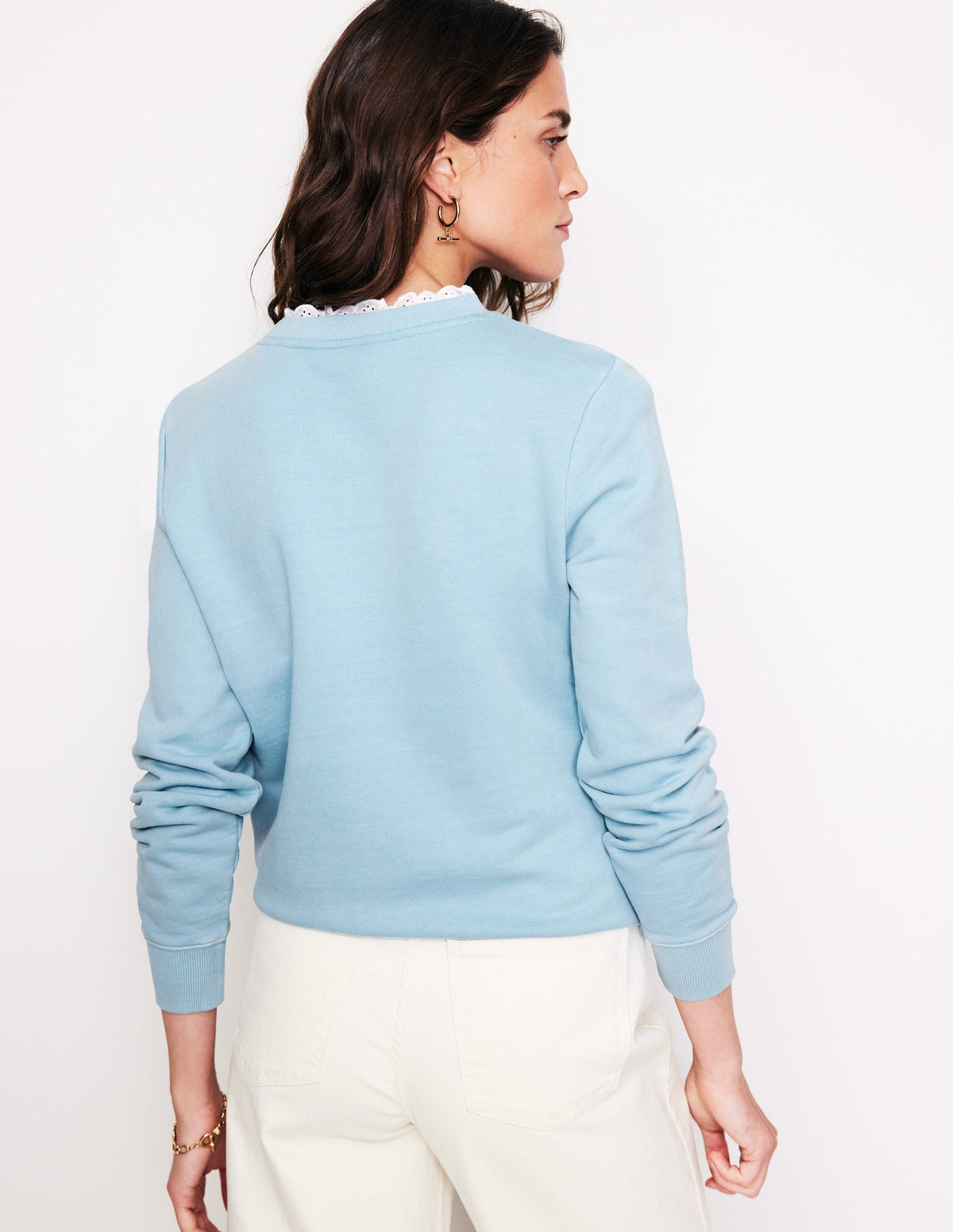 Broderie Trim Sweatshirt-Sky Blue - Image 3