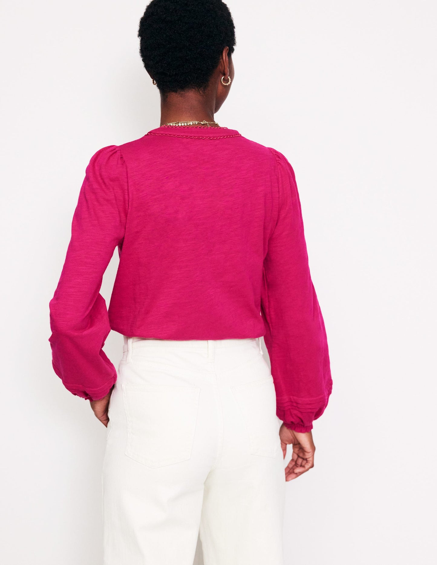 Henrietta Pintuck Henley Top-Cherry Jam