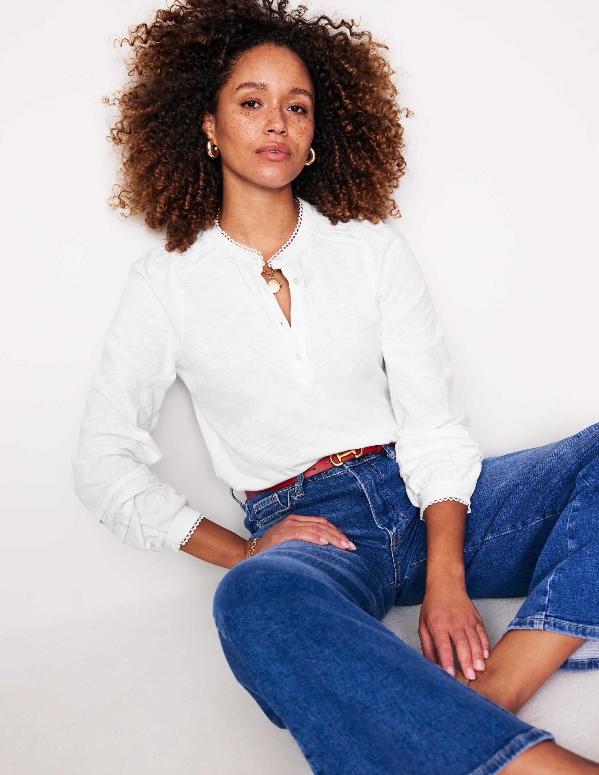 Henrietta Pintuck Henley Top-White - Image 4