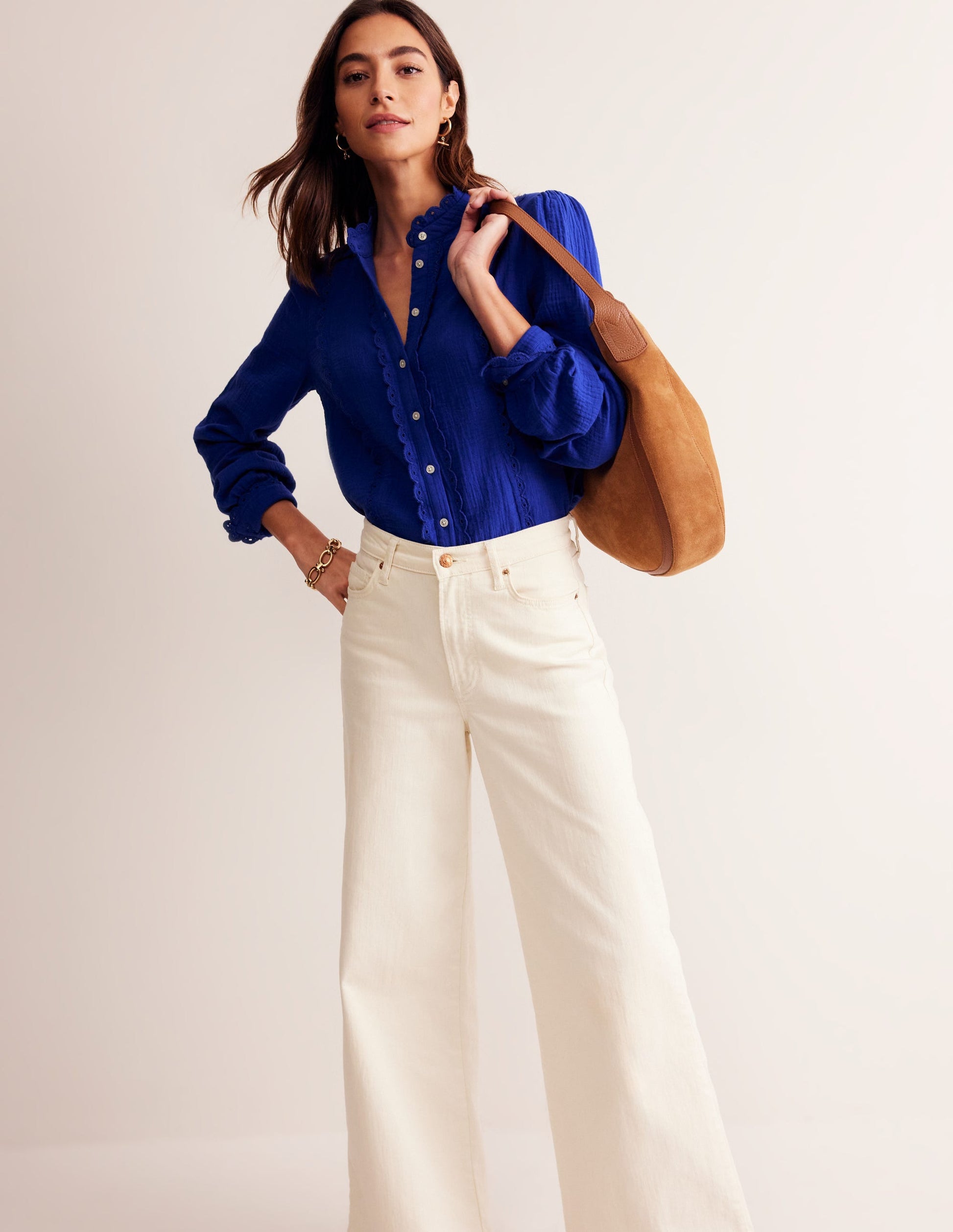 Double Cloth Scallop Blouse-Bright Blue-1