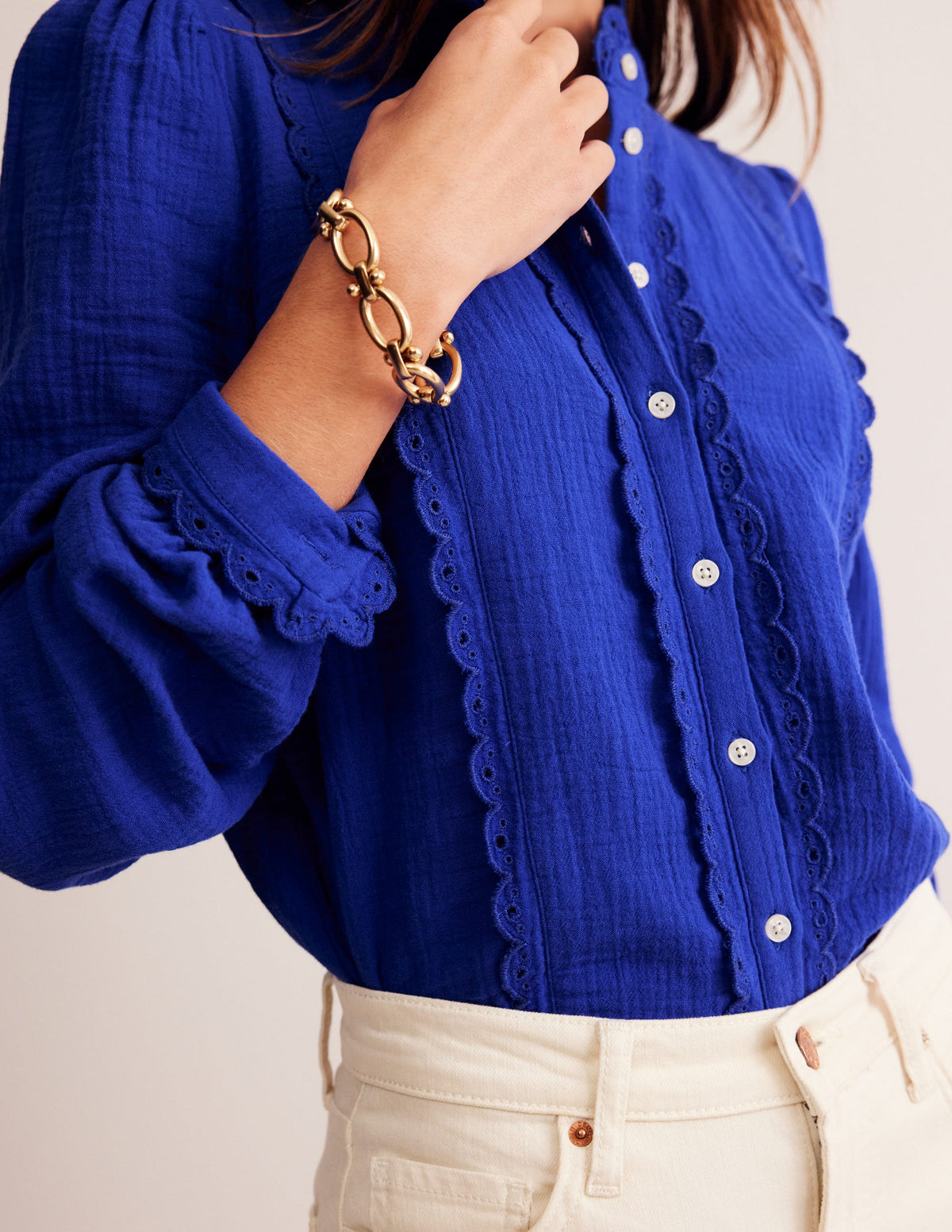 Double Cloth Scallop Blouse-Bright Blue - Image 2