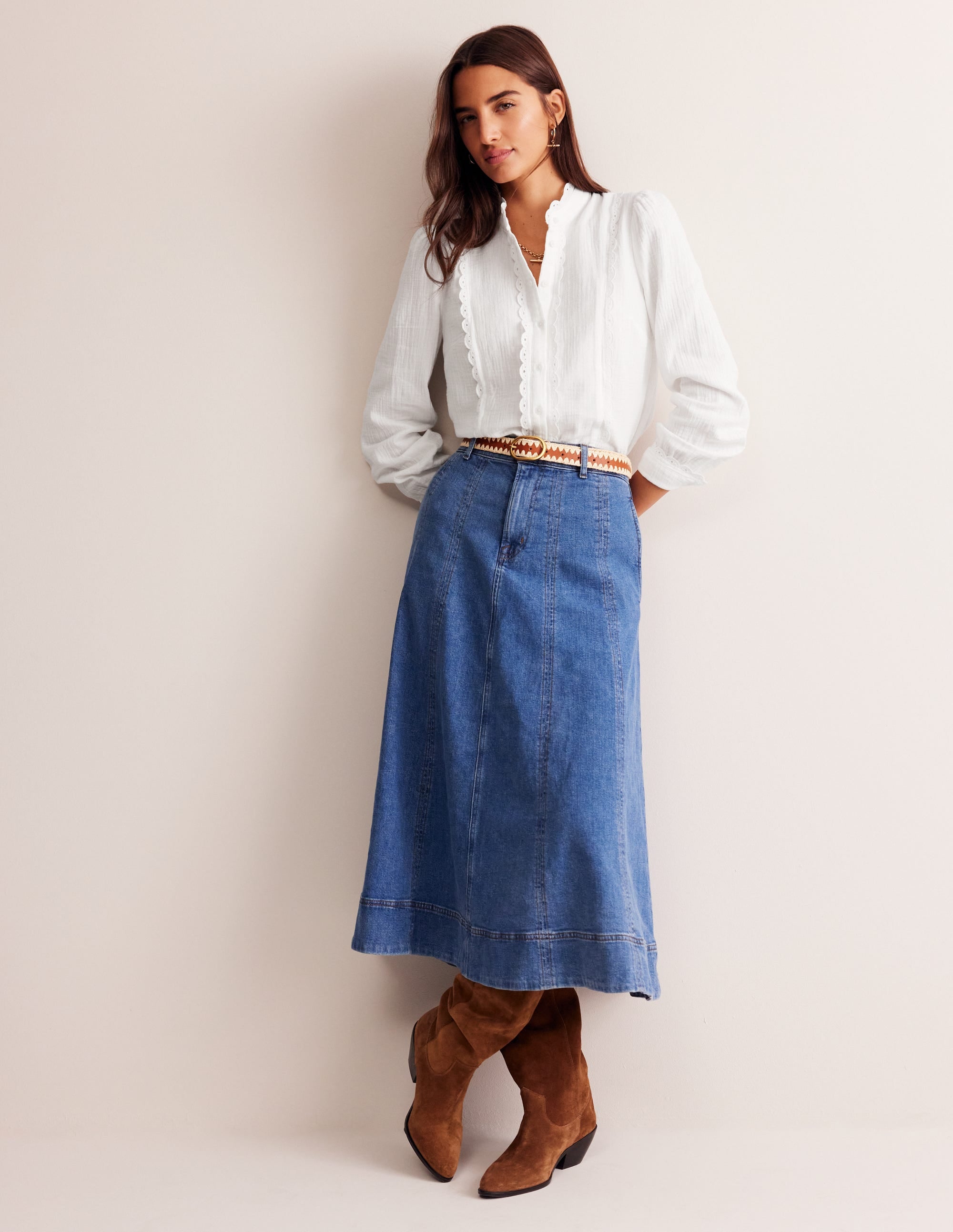 Double Cloth Scallop Blouse-White - Image 4