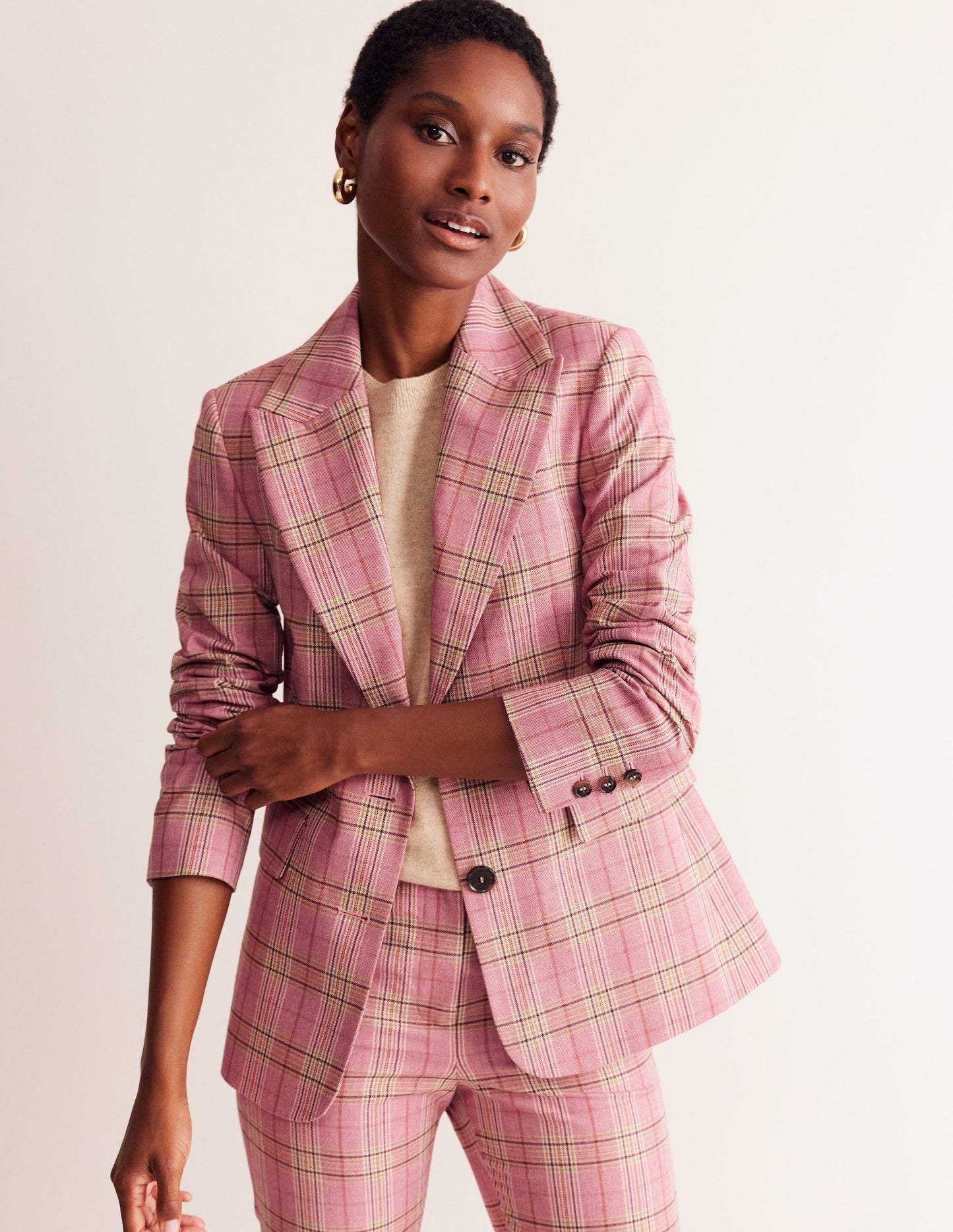 Marylebone Cotton Blazer-Pink Check