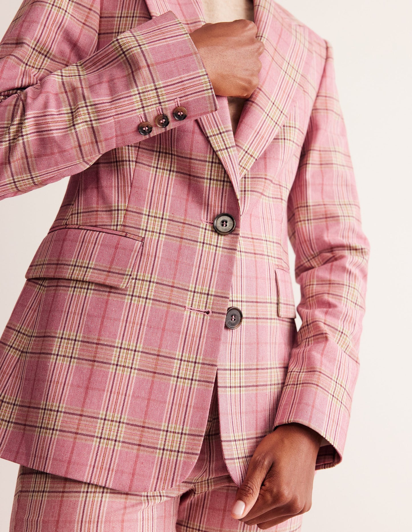 Marylebone Cotton Blazer-Pink Check