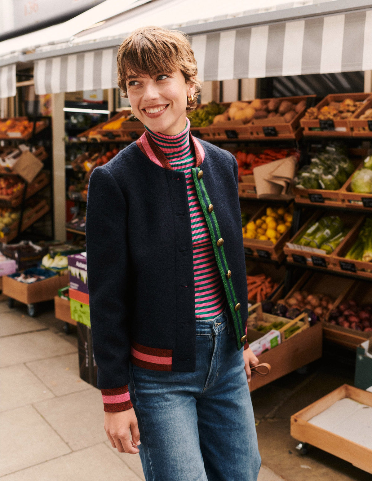 Boiled Wool Bomber-Navy - Image 5
