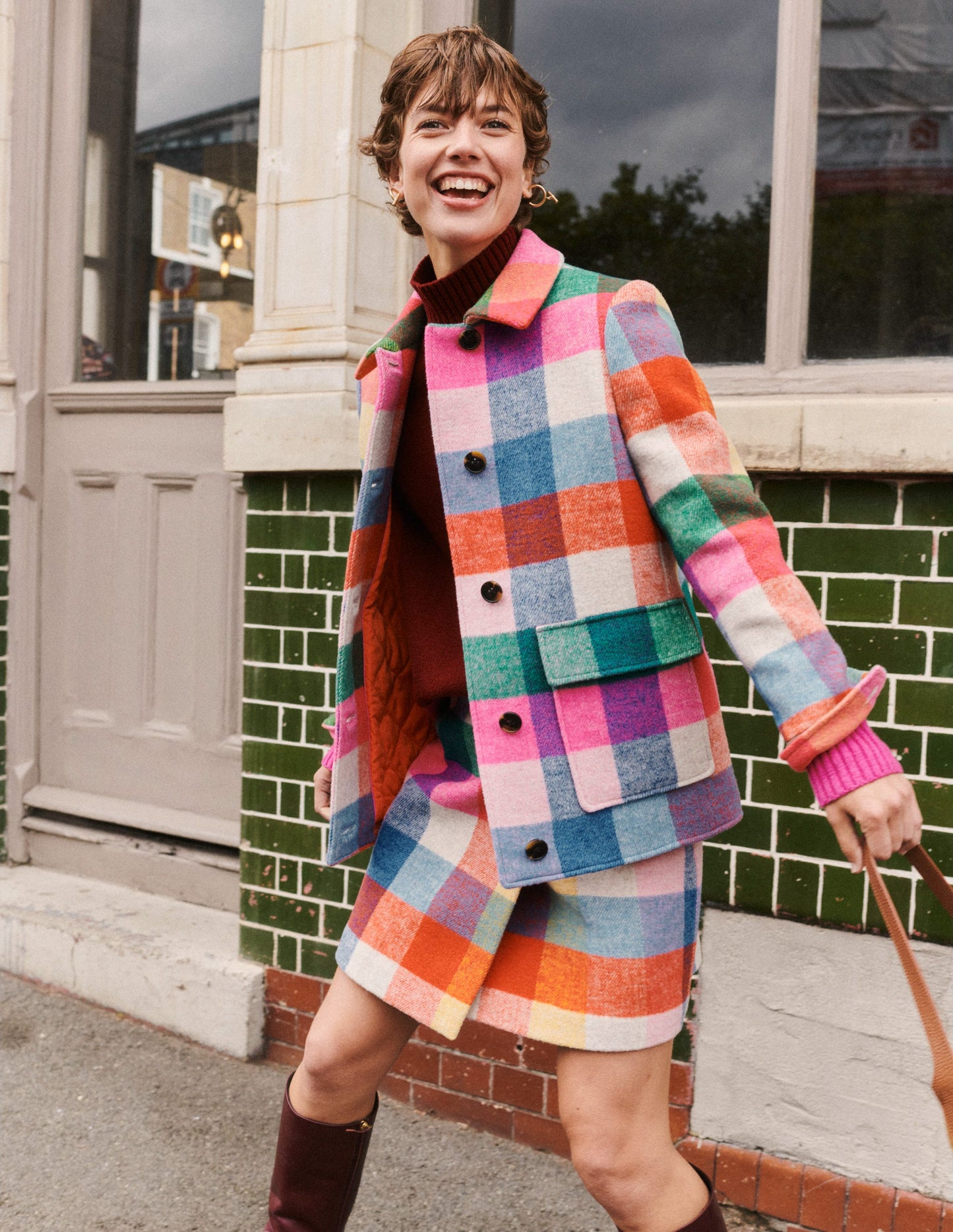 Wool Check Coat-Multi Check