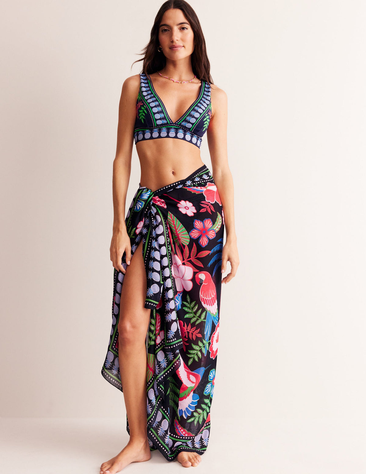 Printed Sarong Scarf-Multi, Tropic Parrot-1