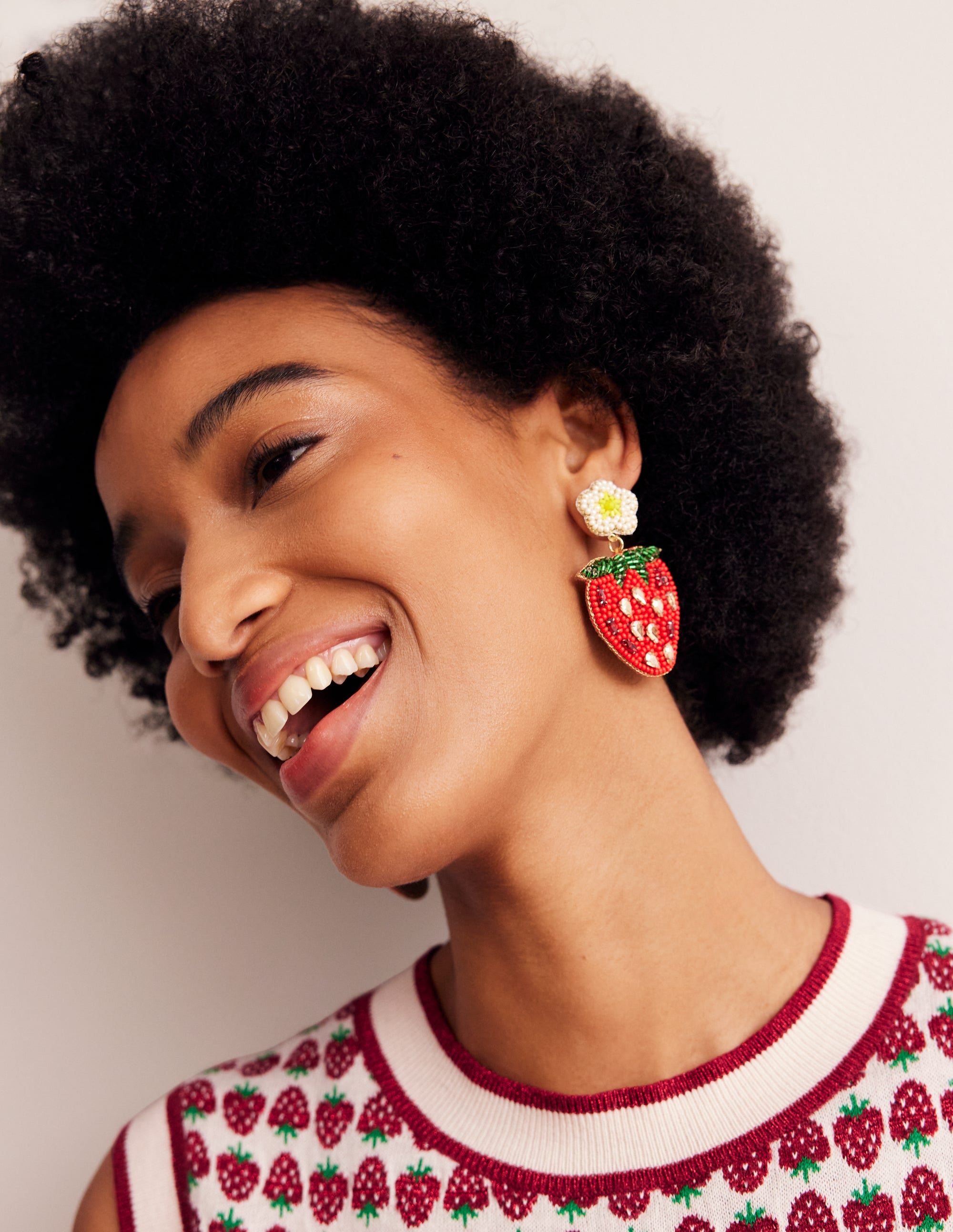Beady Motif Earrings-Strawberry - Image 1