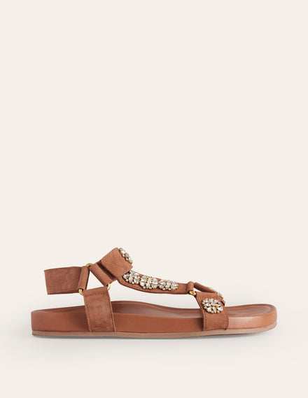 Embellished Trek Sandals-Tan