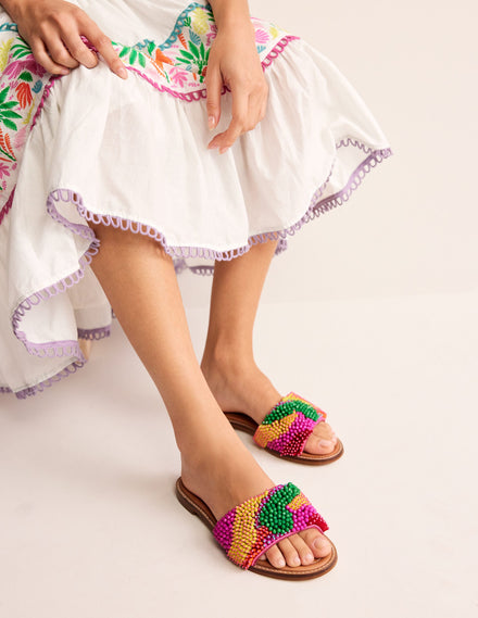 Multi-Beaded Flat Sandals-Multi