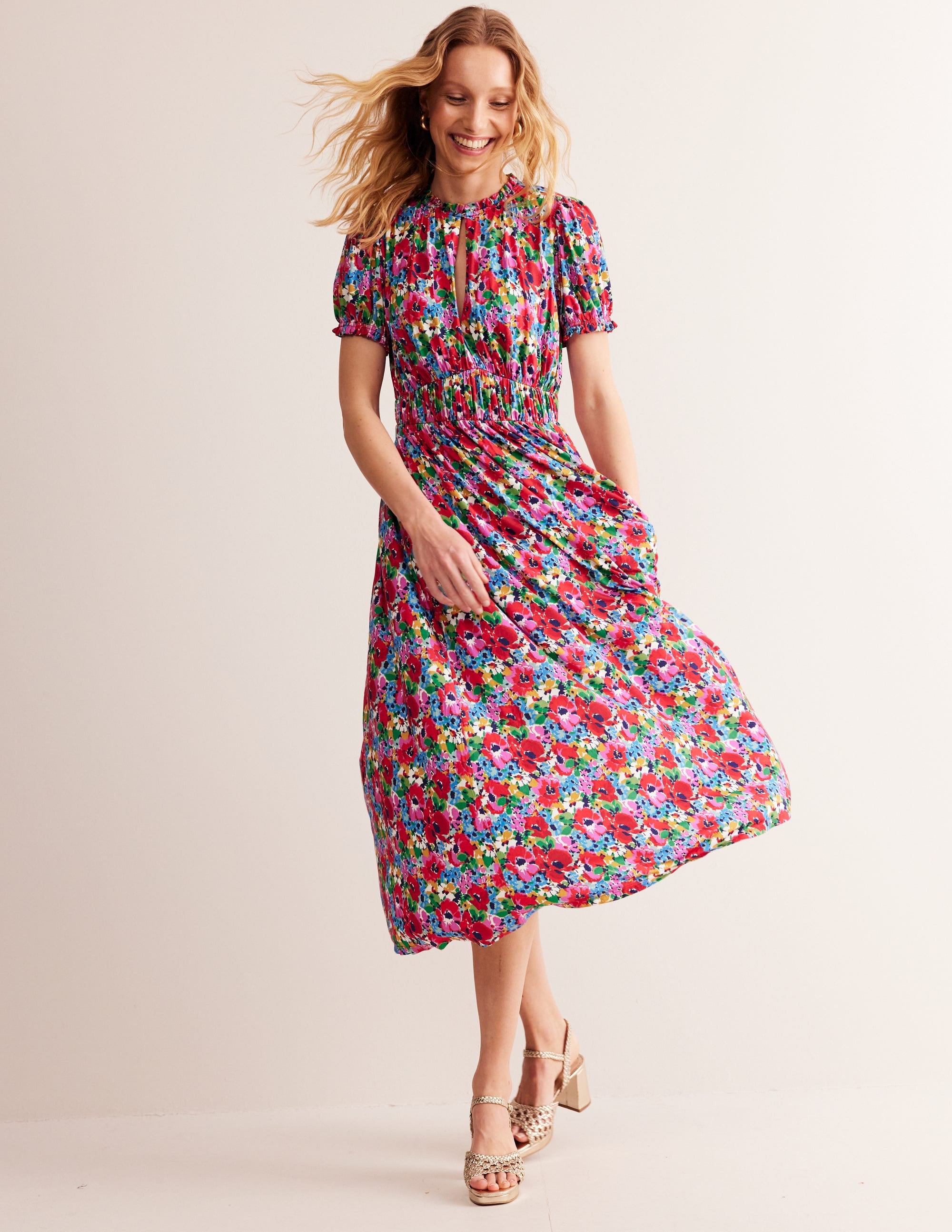 Rosanna Jersey Midi Tea Dress-Multi, Wild Poppy | Boden USA