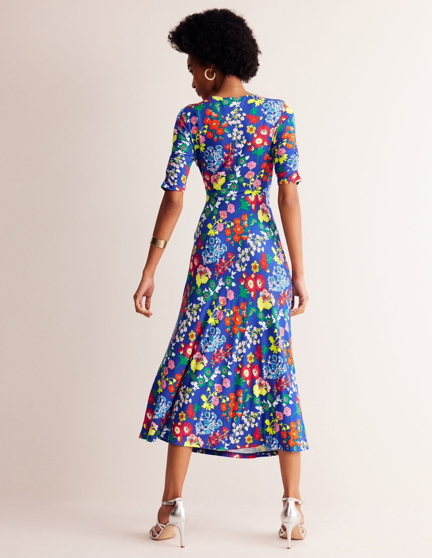 Rebecca Jersey Midi Tea Dress-Blue, Wildflower Cluster