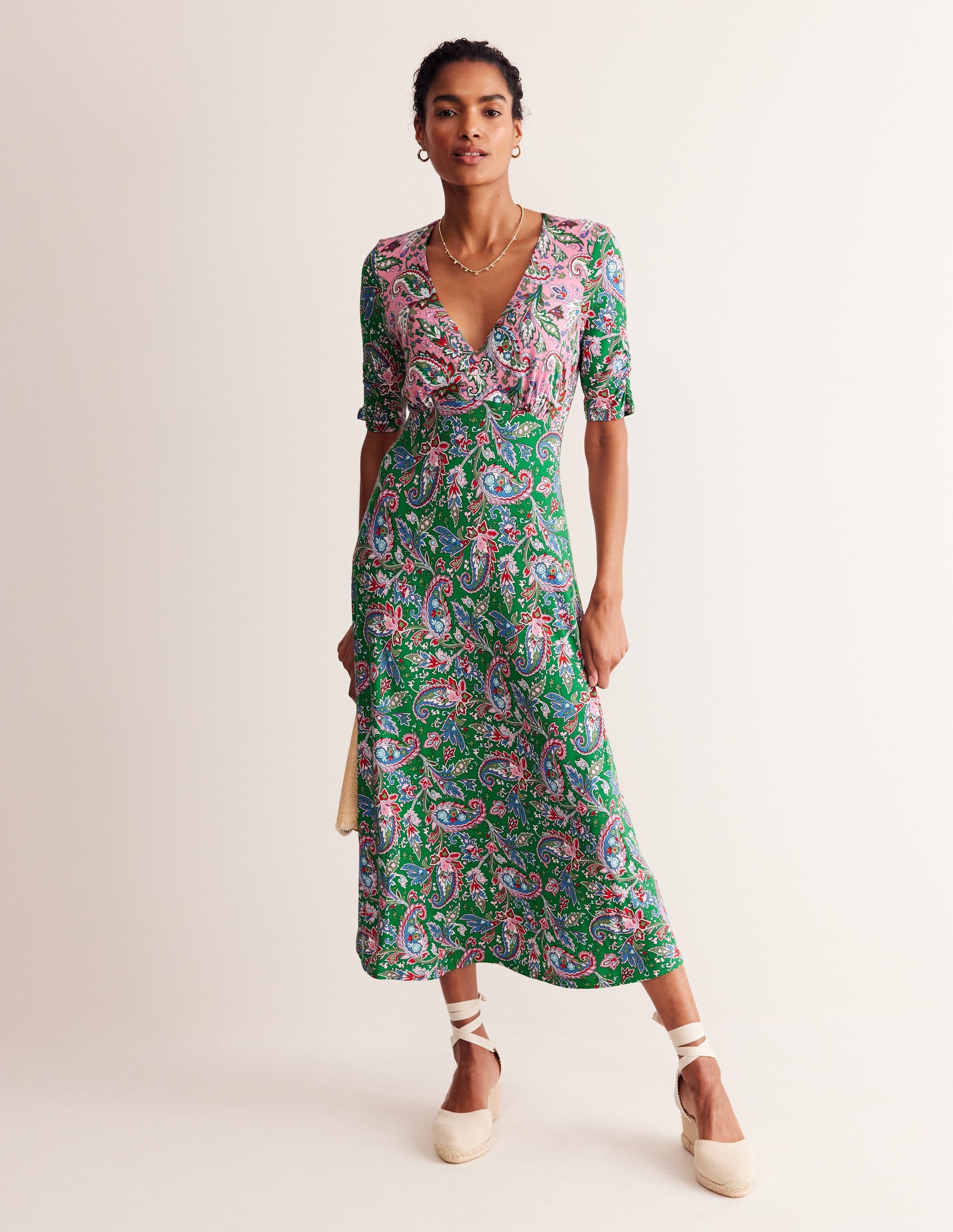 Rebecca Jersey Midi Tea Dress-Cashmere Rose, Paisley Azure - Image 1