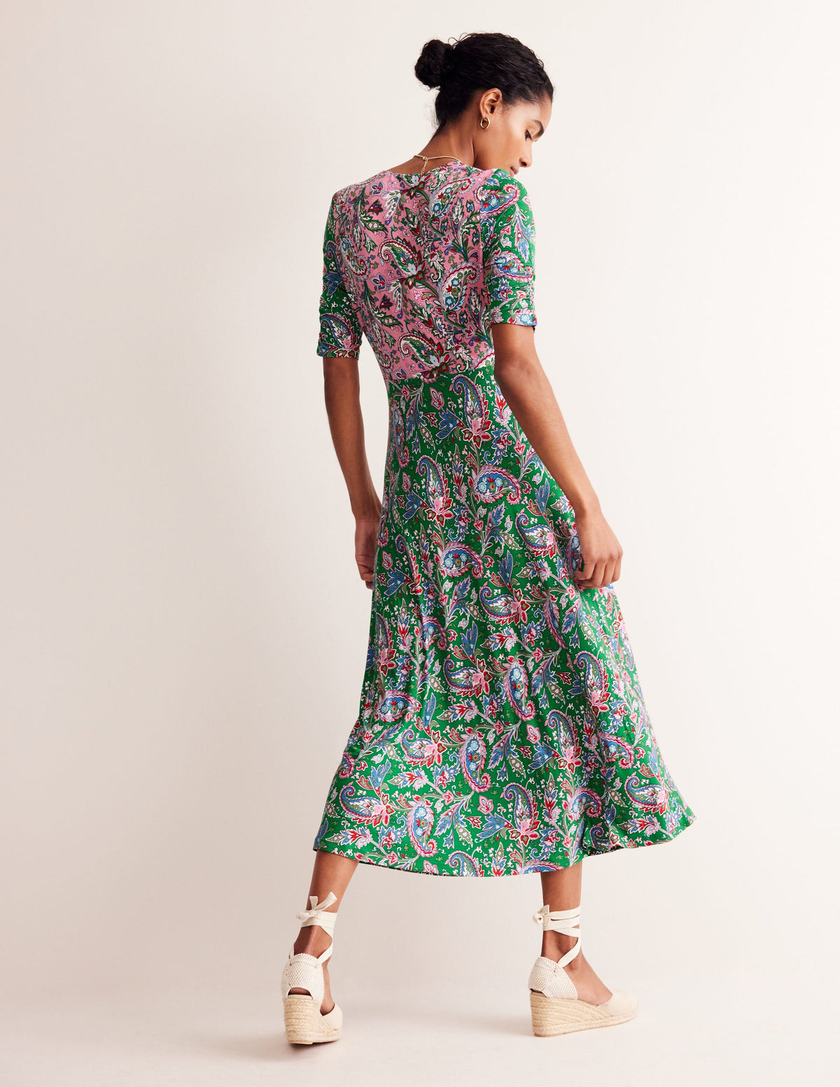 Rebecca Jersey Midi Tea Dress-Cashmere Rose, Paisley Azure-3