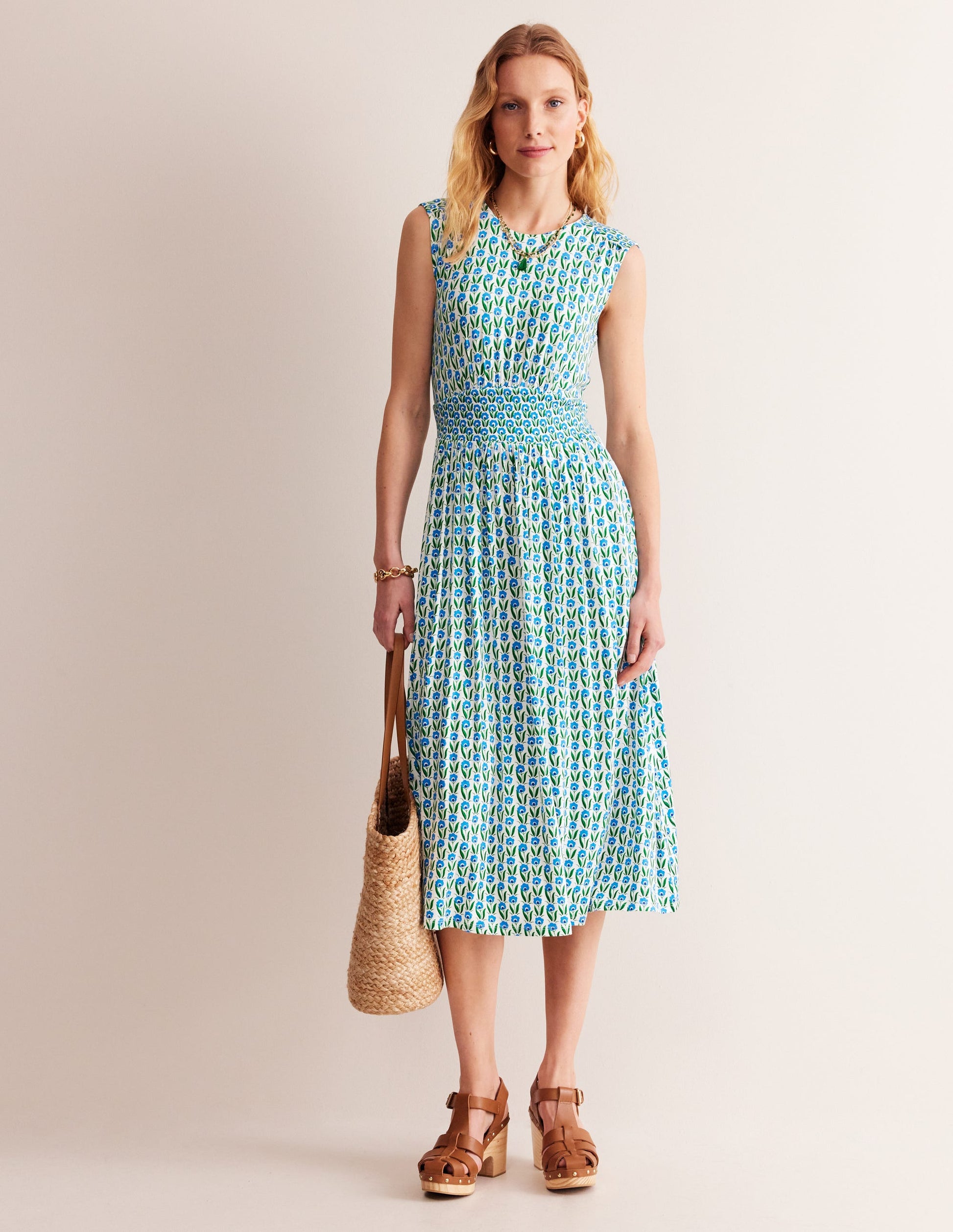 Thea Sleeveless Midi Dress-Green Tambourine, Daisies-2