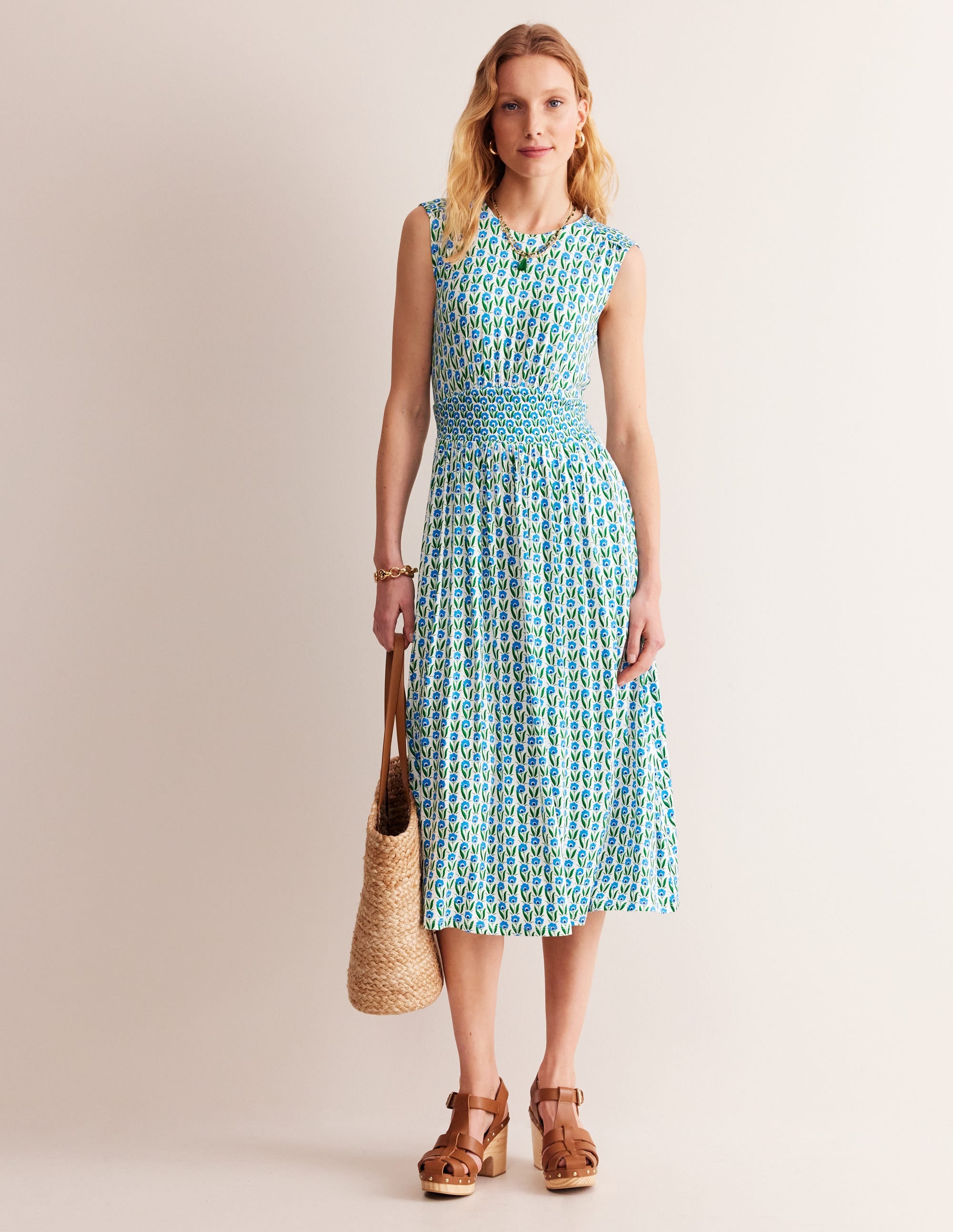 Thea Sleeveless Midi Dress-Green Tambourine, Daisies - Image 2