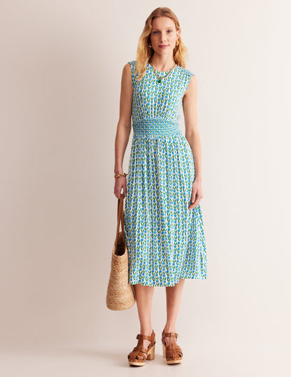 Thea Sleeveless Midi Dress-Green Tambourine, Daisies-2