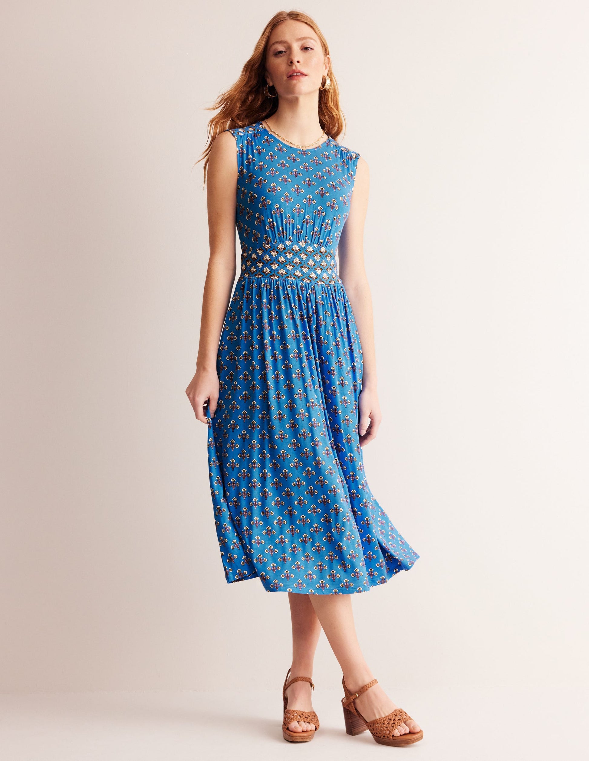 Thea Sleeveless Midi Dress-Indigo Bunting, Passion Stem-4