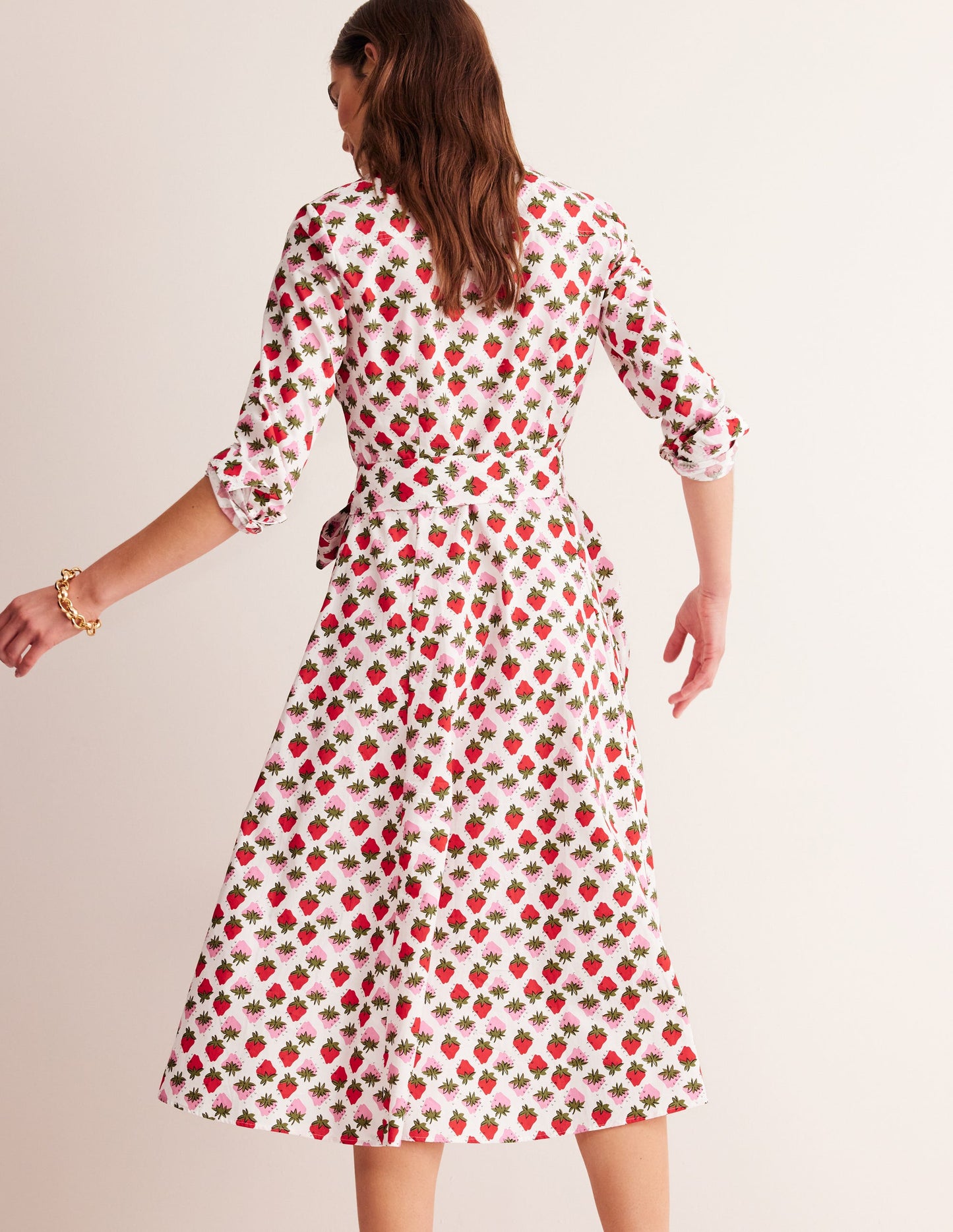 Amy Cotton Midi Shirt Dress-Ivory, Strawberry Pop