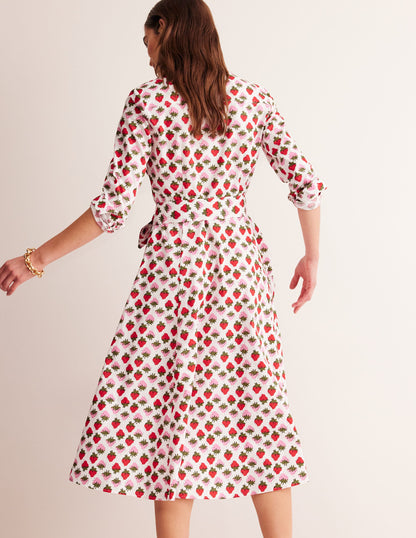 Amy Cotton Midi Shirt Dress-Ivory, Strawberry Pop