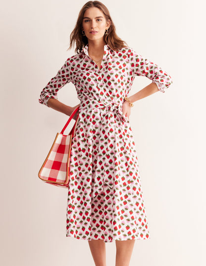 Amy Cotton Midi Shirt Dress-Ivory, Strawberry Pop