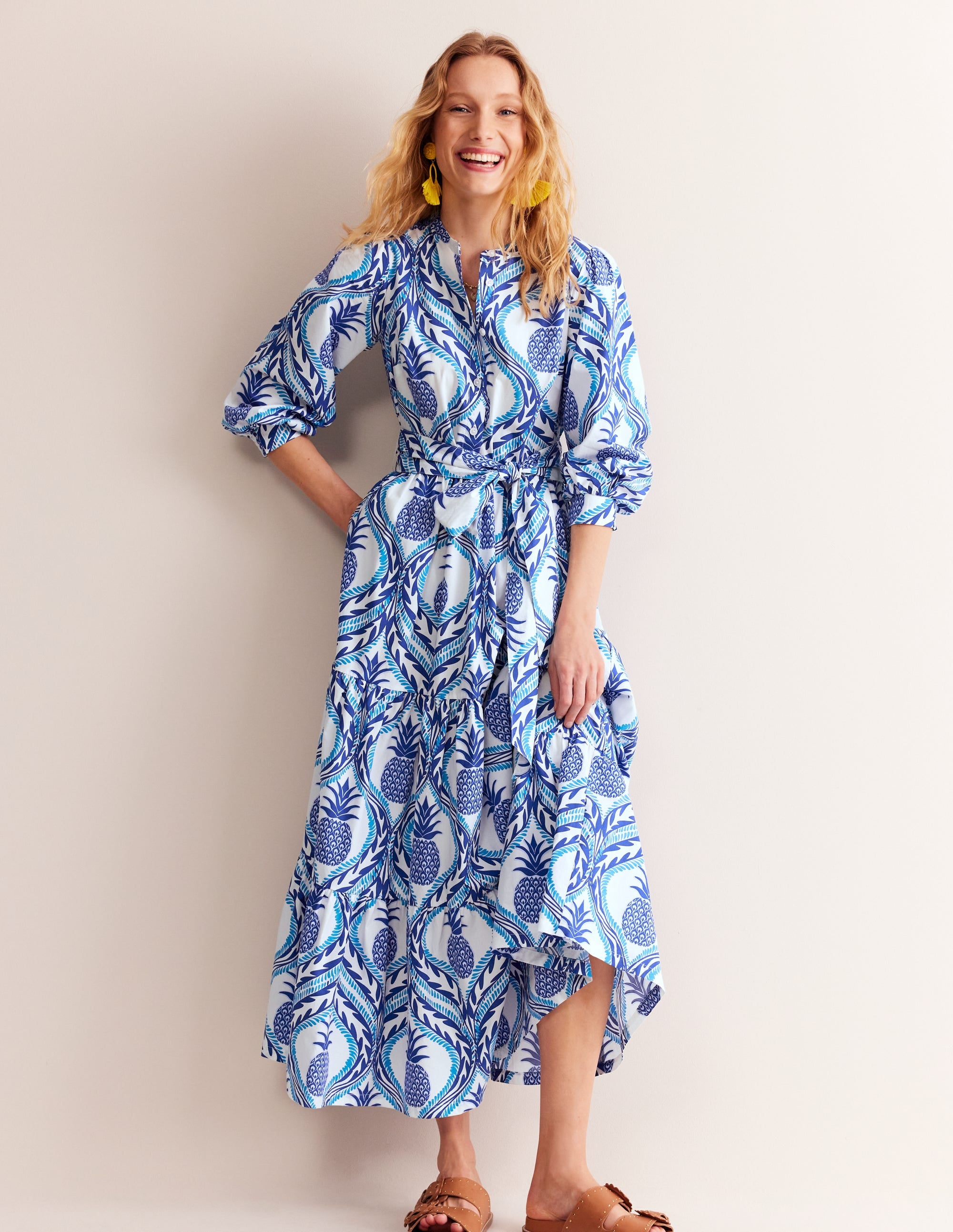 Alba Tiered Cotton Maxi Dress-Surf The Web, Pineapple Wave - Image 1