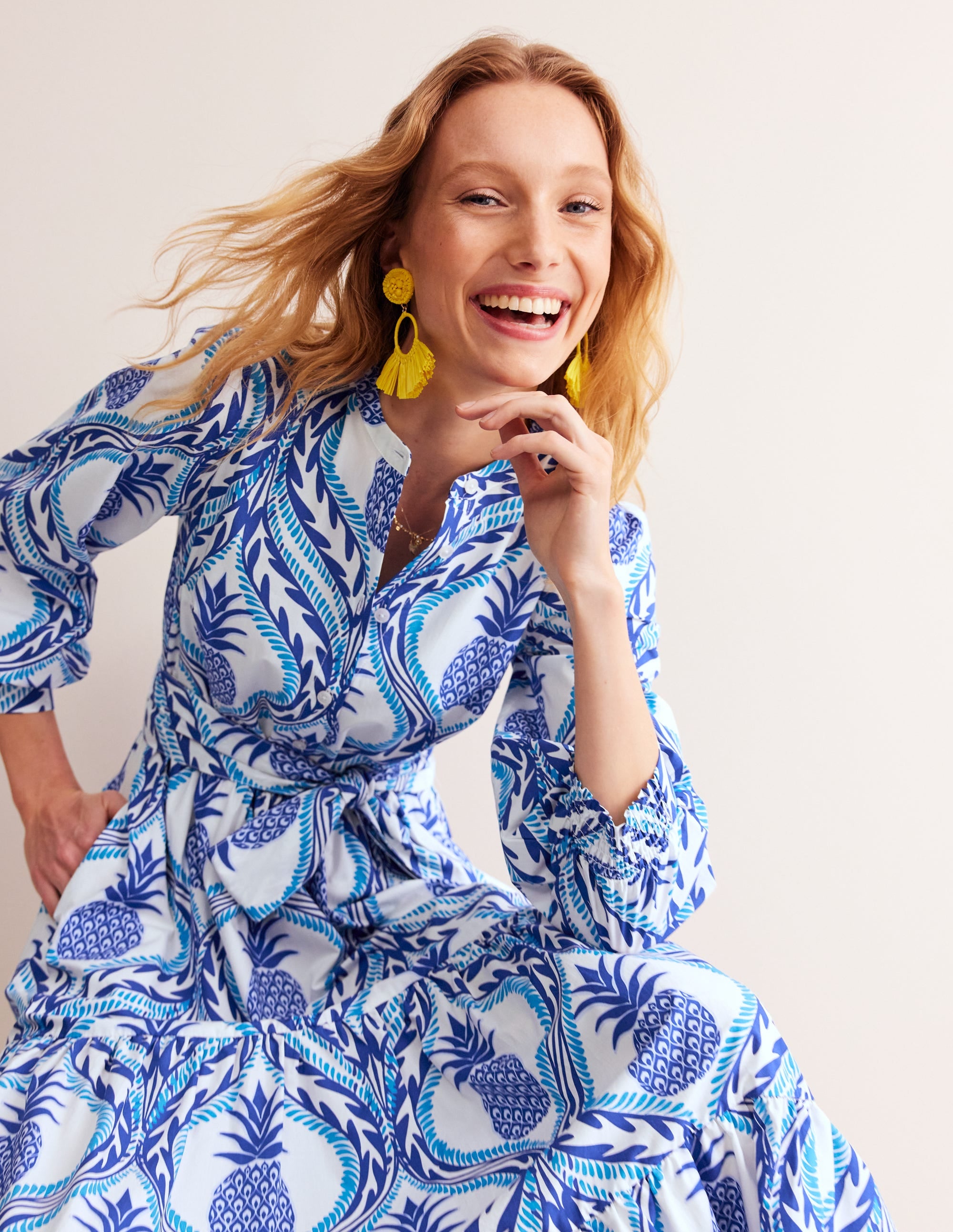 Alba Tiered Cotton Maxi Dress-Surf The Web, Pineapple Wave - Image 4