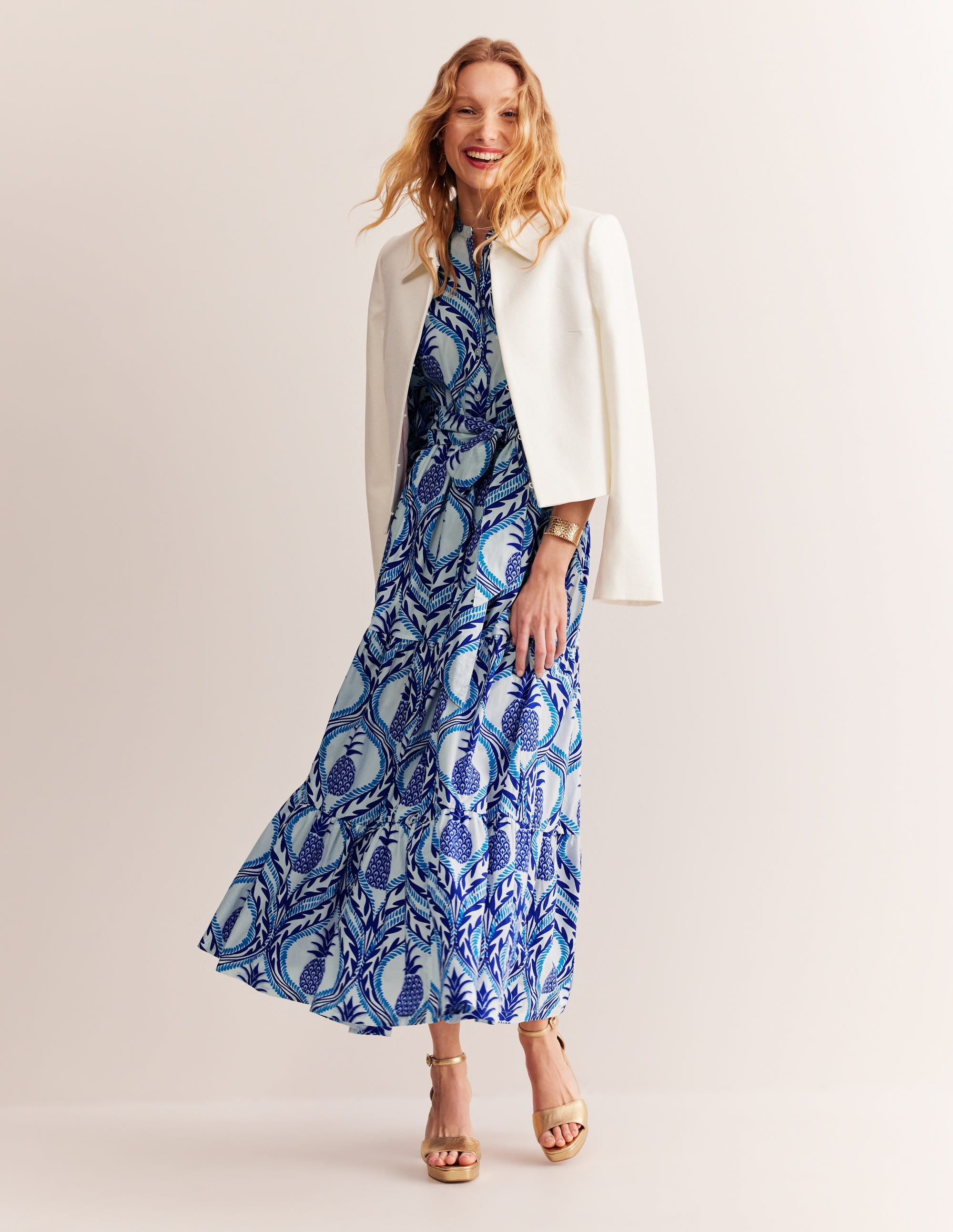 Alba Tiered Cotton Maxi Dress-Surf The Web, Pineapple Wave - Image 6