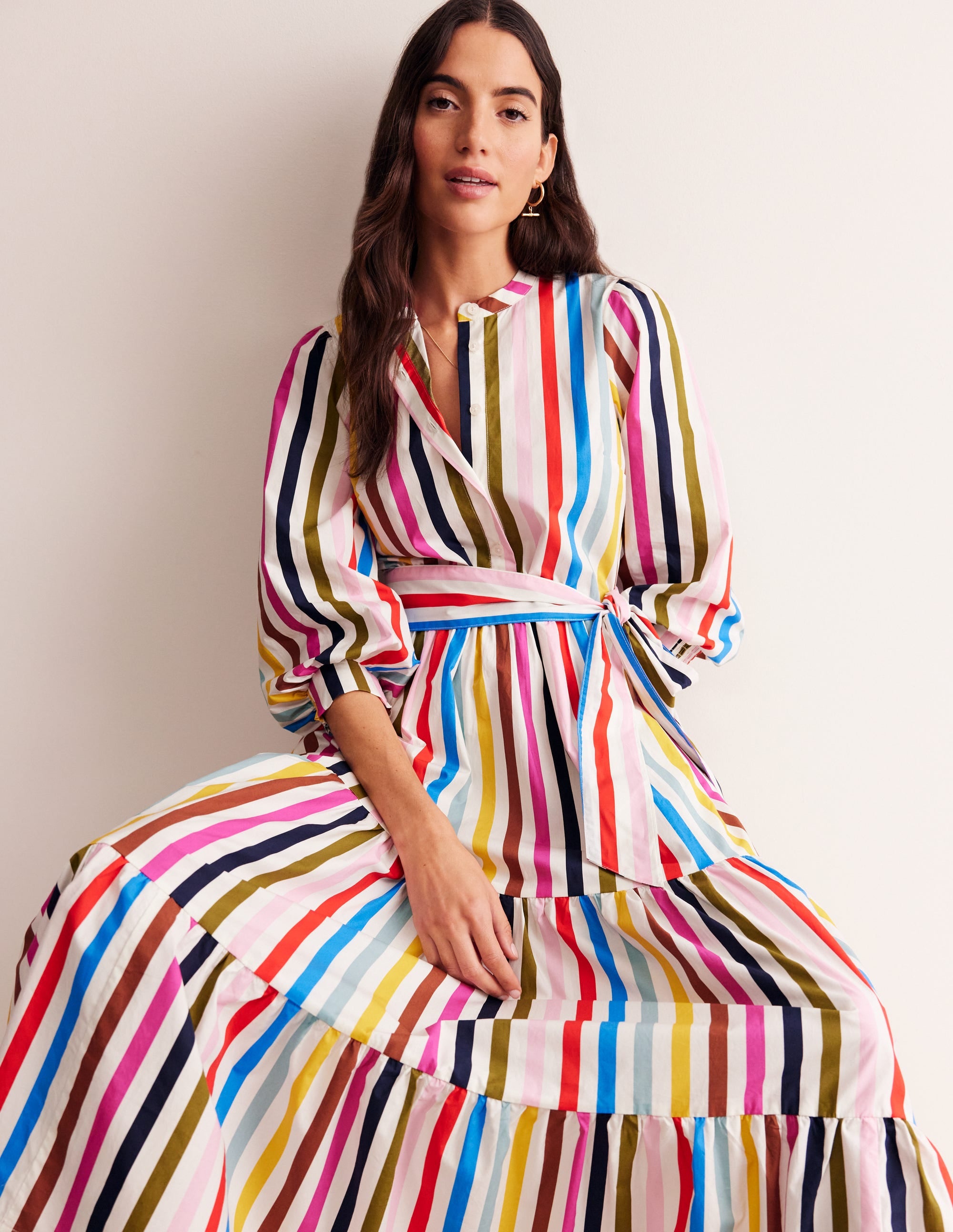 Alba Tiered Cotton Maxi Dress-Multistripe - Image 4
