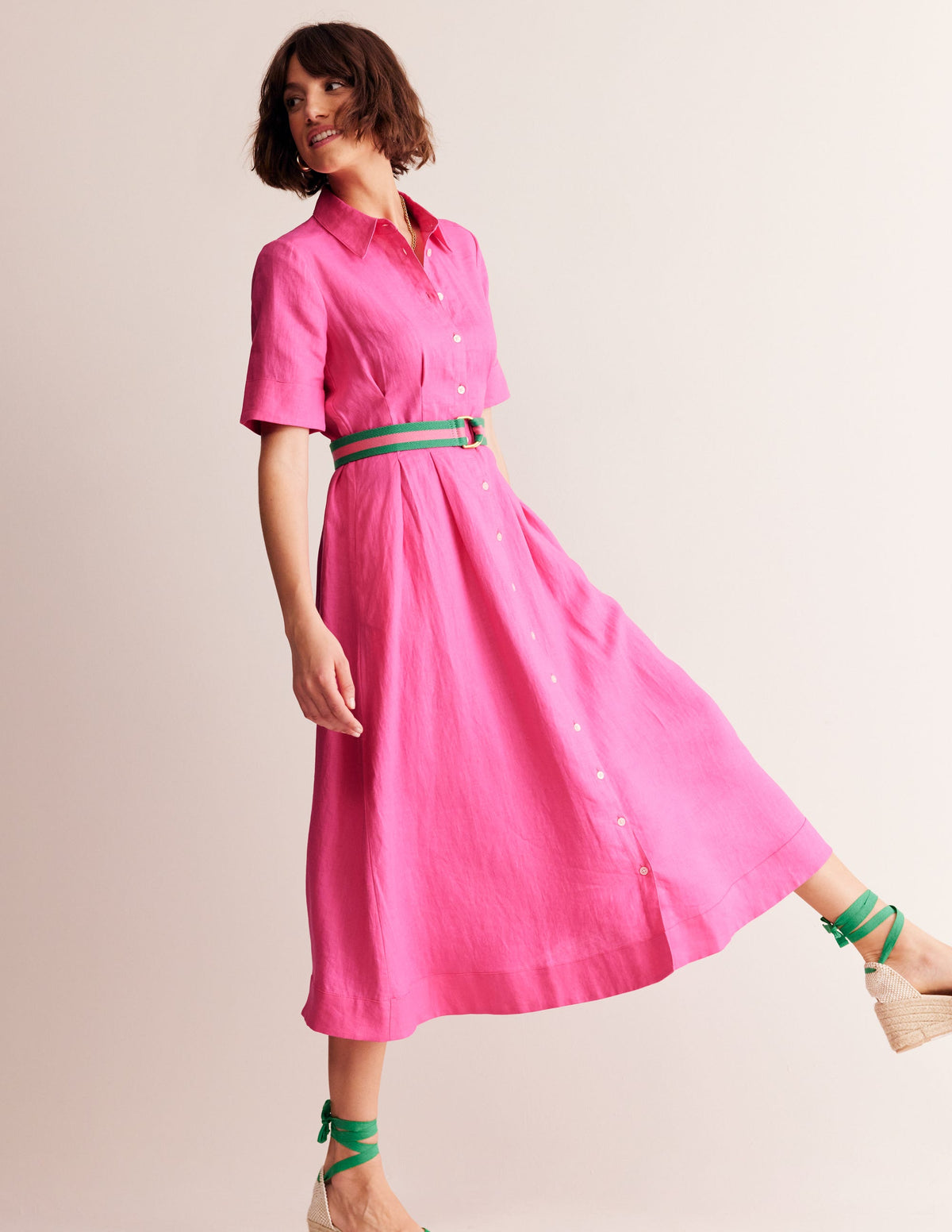 Louise Linen Midi Shirt Dress-Sangria Sunset - Image 1