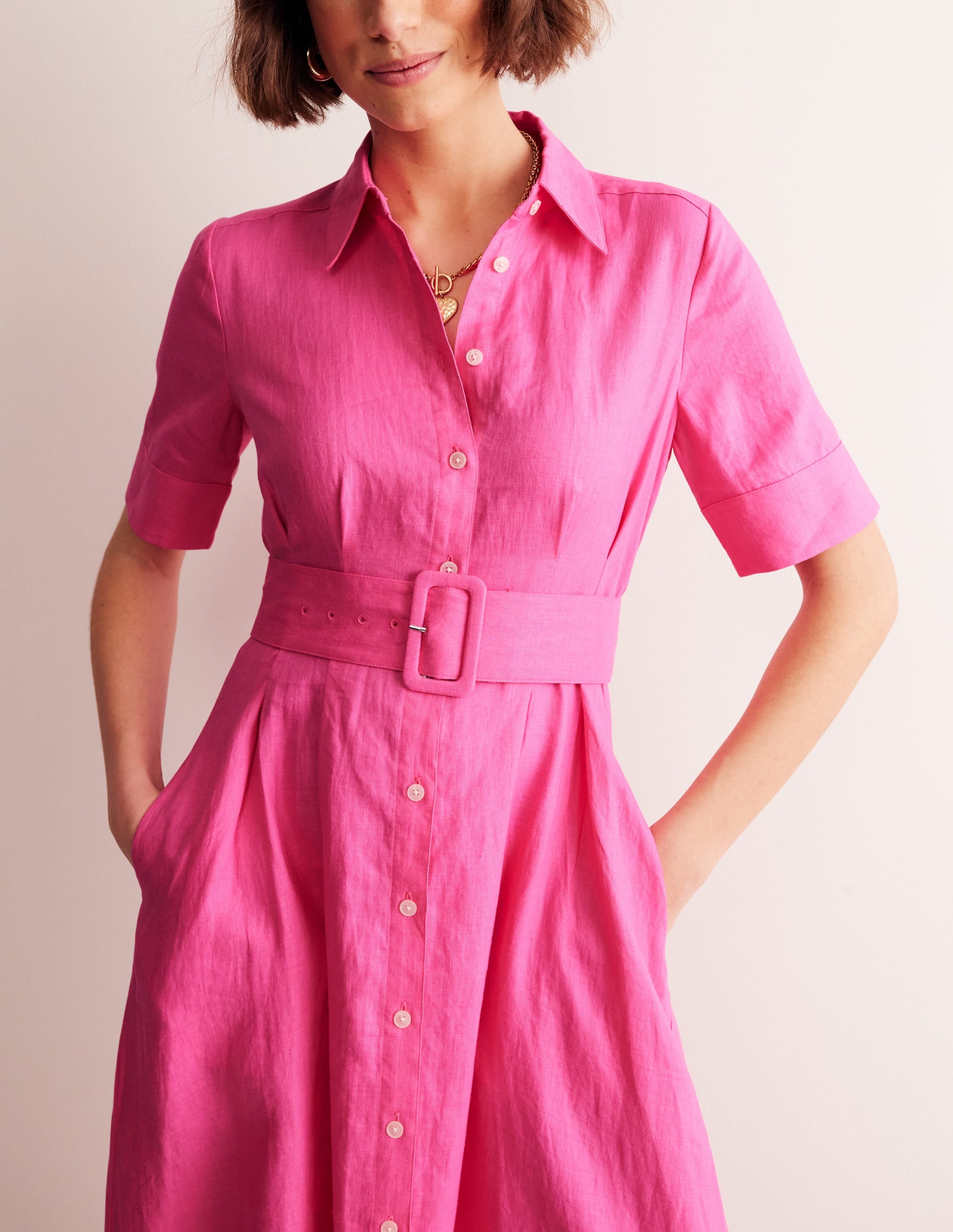 Louise Linen Midi Shirt Dress-Sangria Sunset - Image 2