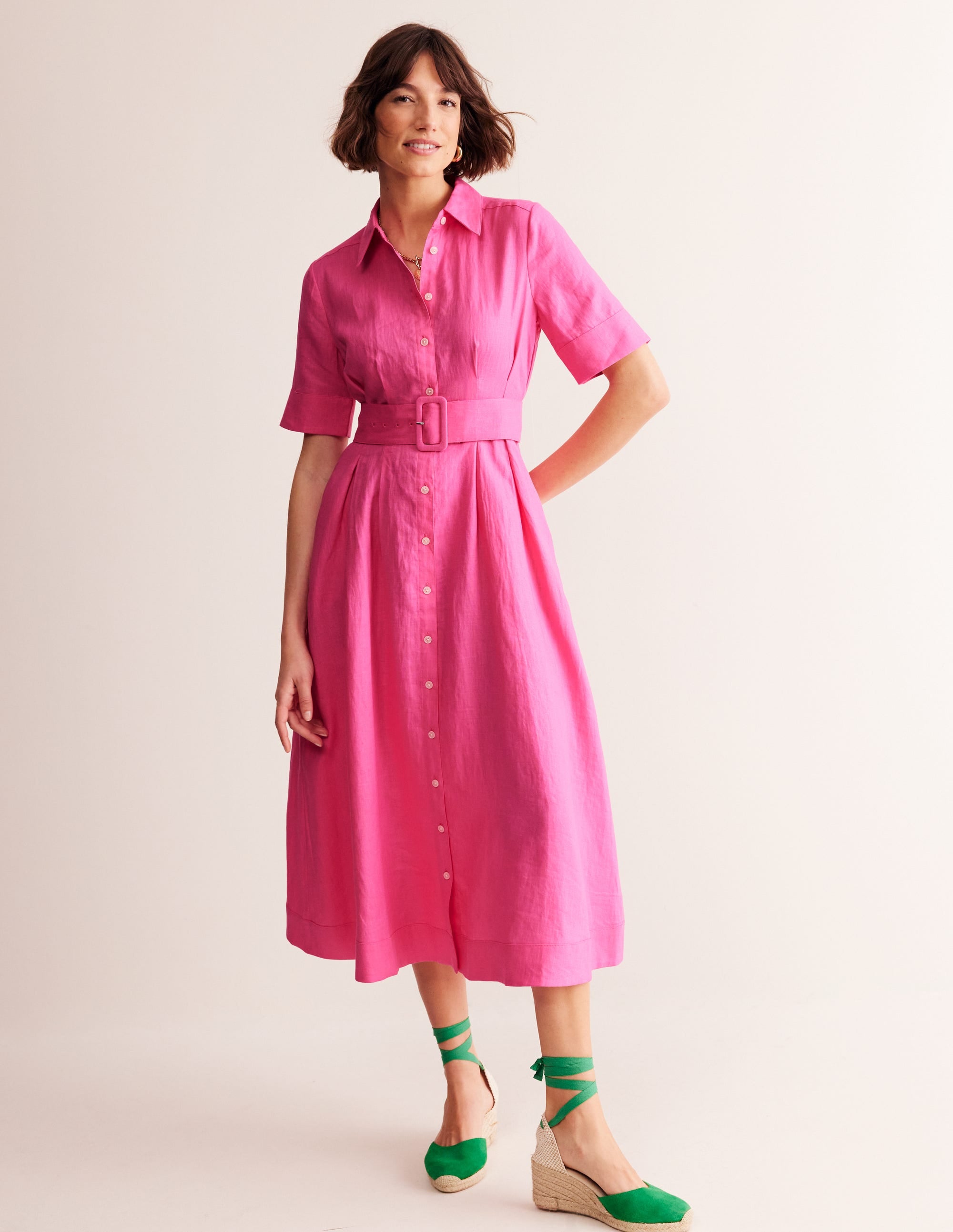 Louise Linen Midi Shirt Dress-Sangria Sunset - Image 4