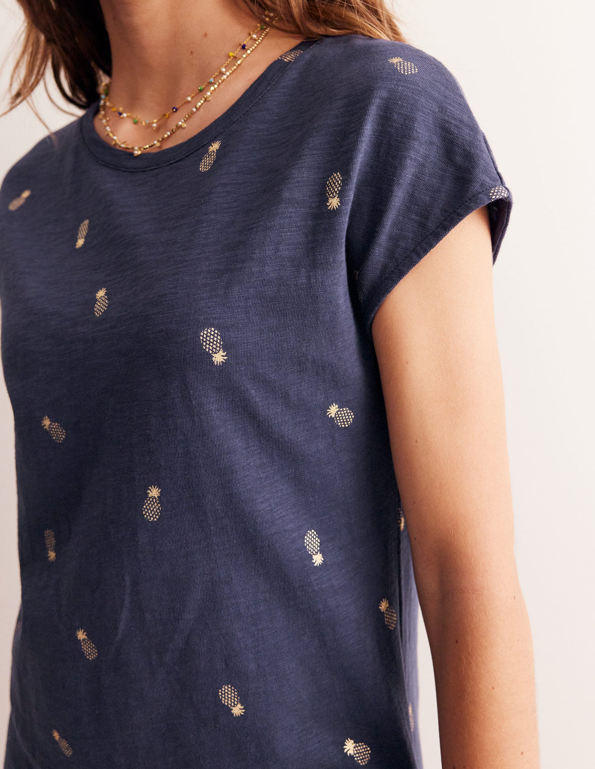 Leah Jersey T-shirt Dress-French Navy, Pineapple Foil-2