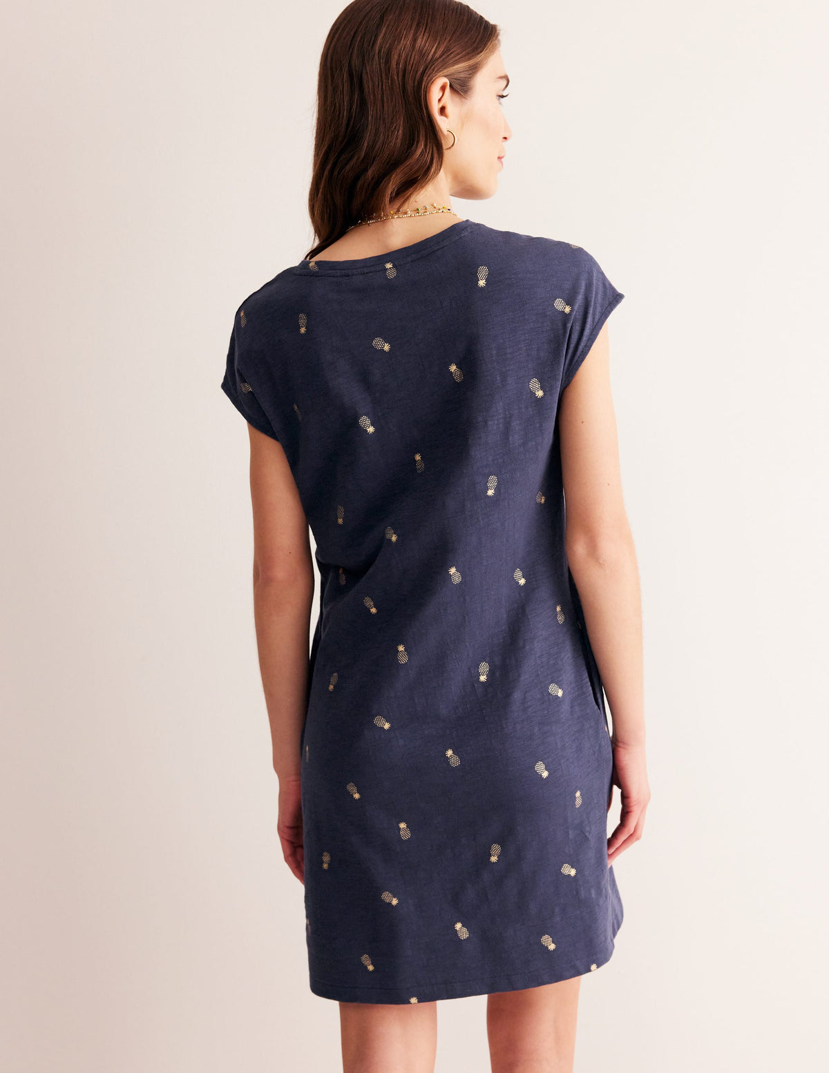 Leah Jersey T-shirt Dress-French Navy, Pineapple Foil - Image 3