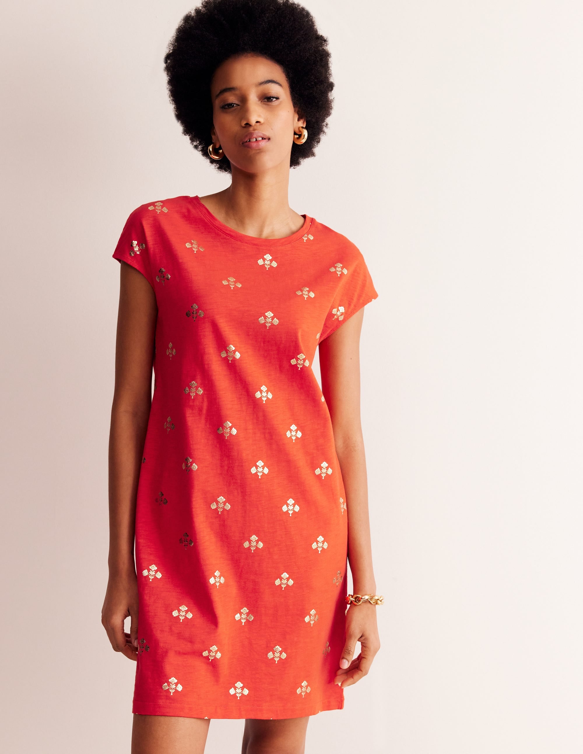 Leah Jersey T-shirt Dress-Flame Scarlet, Passion Stem - Image 1