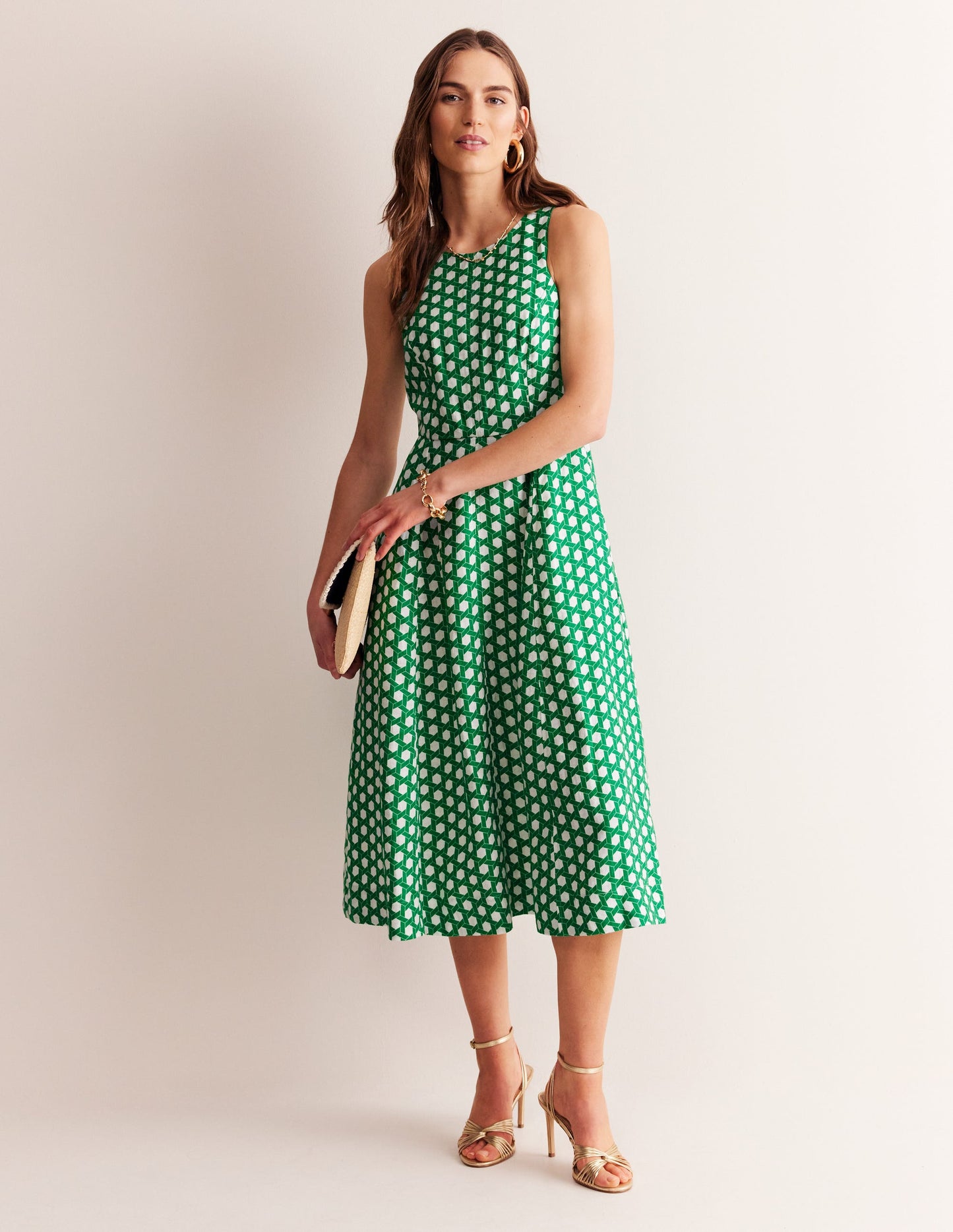 Carla Linen Midi Dress-Green Tambourine, Geo