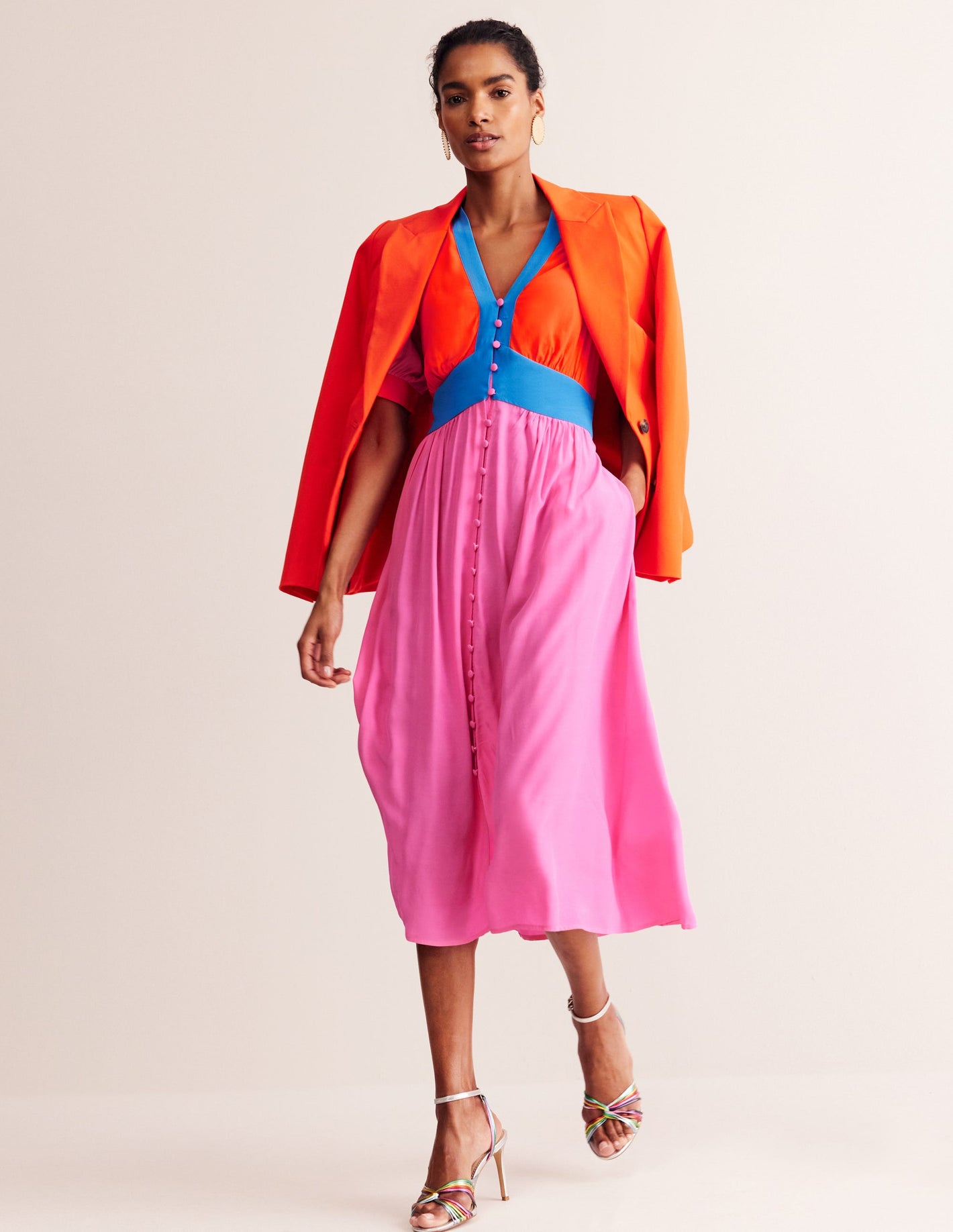 Elsa Midi Tea Dress-Sangria Sunset Colourblock