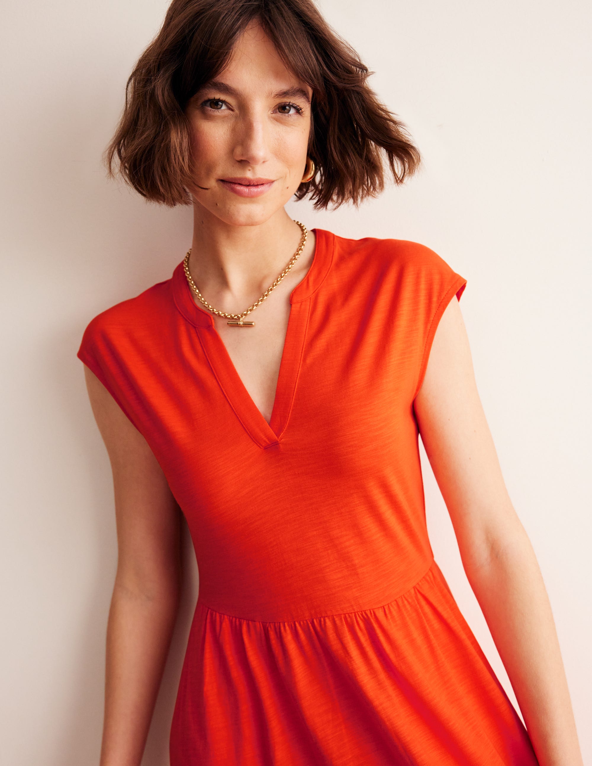 Chloe Notch Jersey Midi Dress-Mandarin Orange - Image 1