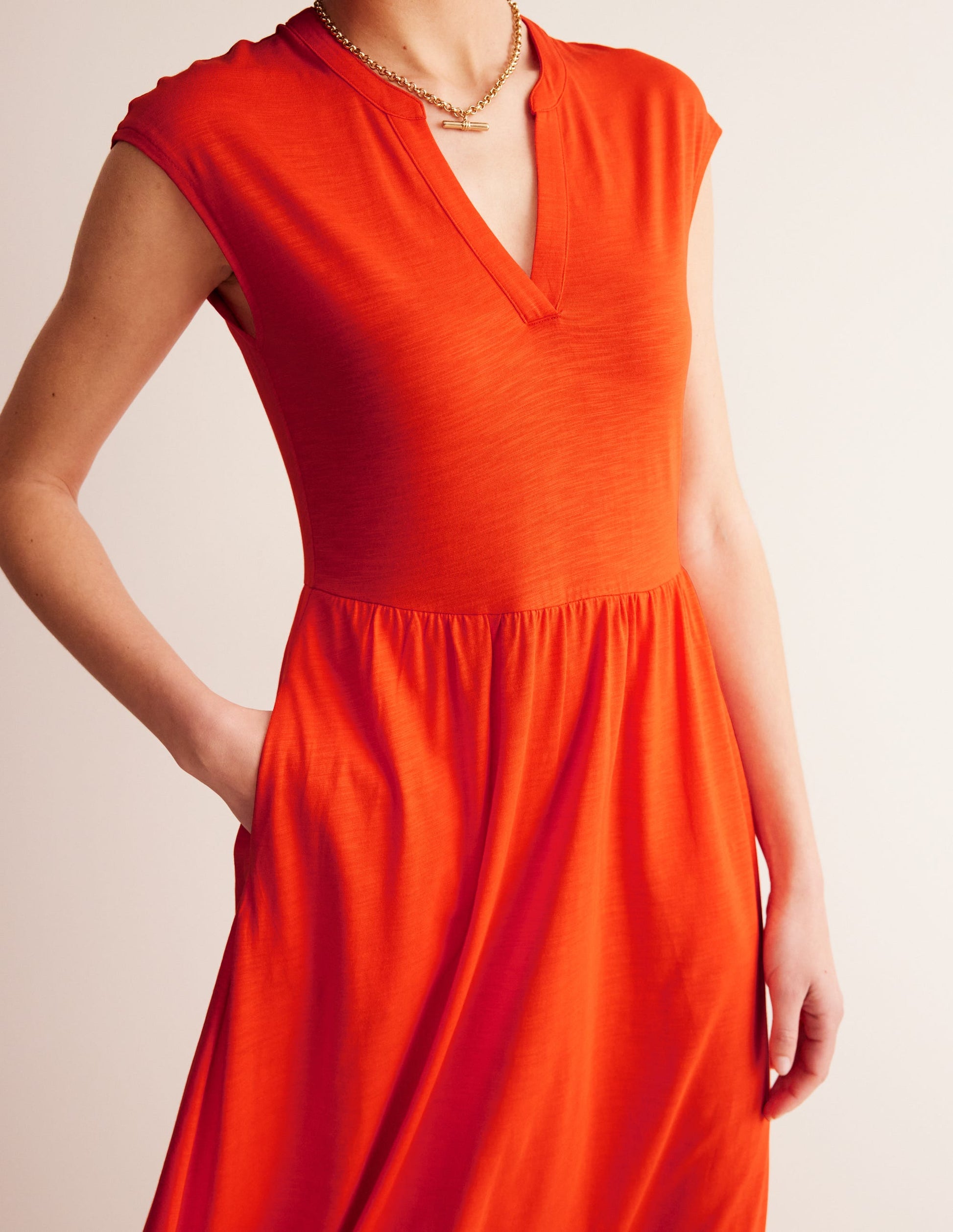 Chloe Notch Jersey Midi Dress-Mandarin Orange-3