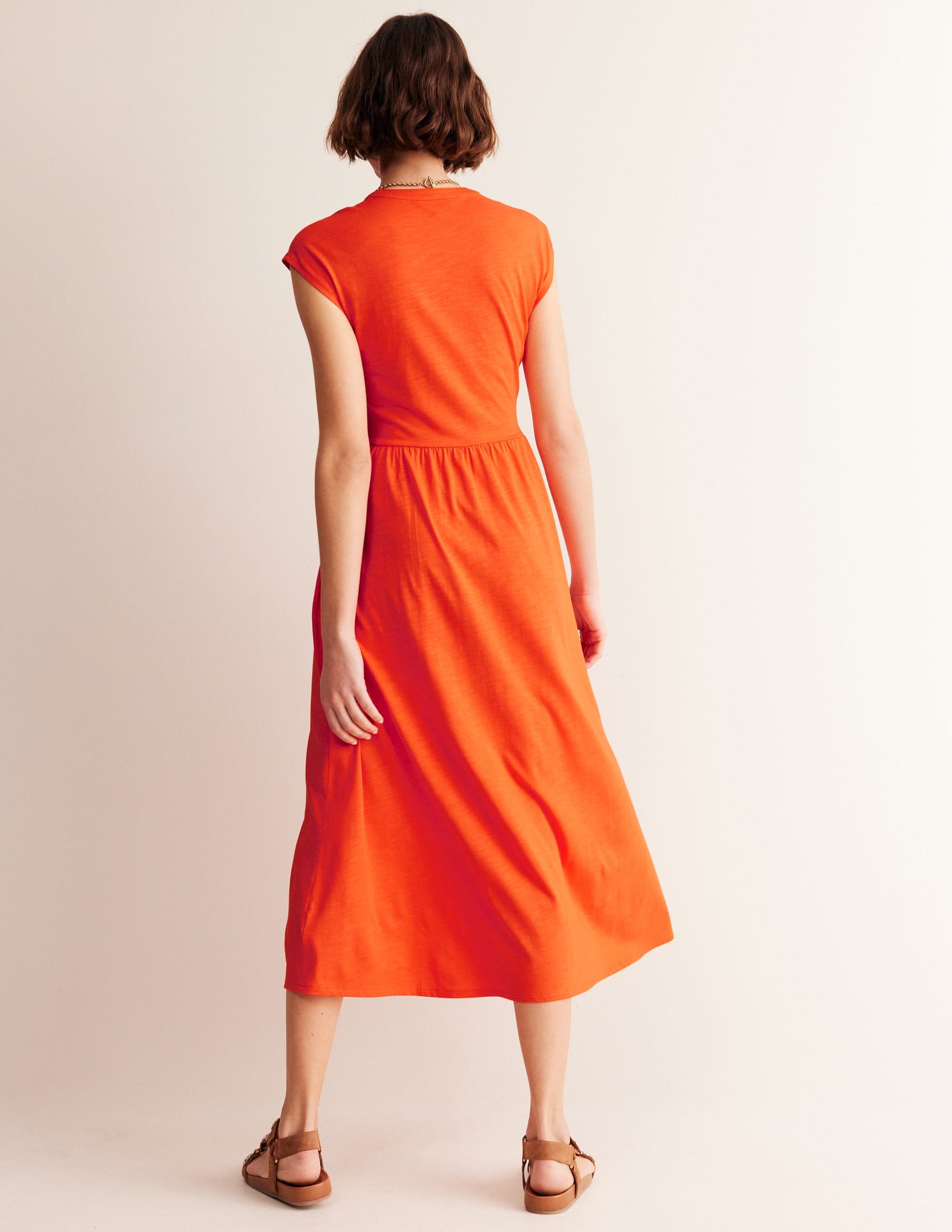Chloe Notch Jersey Midi Dress-Mandarin Orange-4