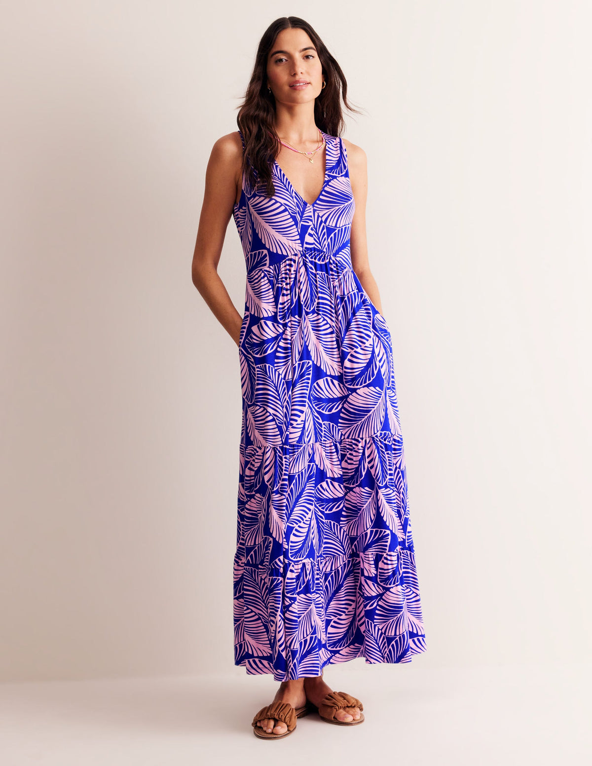 Sylvia Jersey Maxi Tier Dress-Surf The Web, Calathea Leaf - Image 2