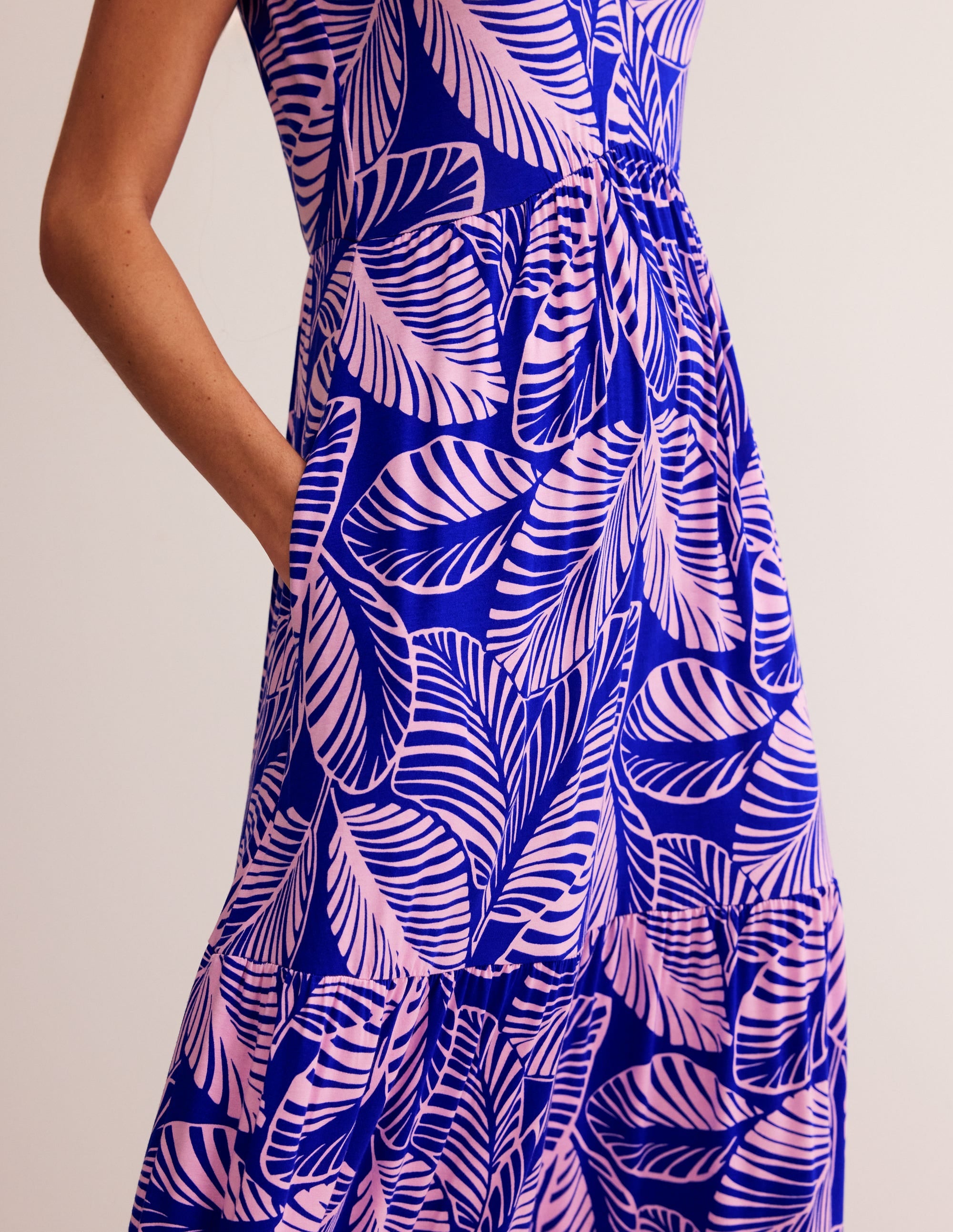 Sylvia Jersey Maxi Tier Dress-Surf The Web, Calathea Leaf - Image 3