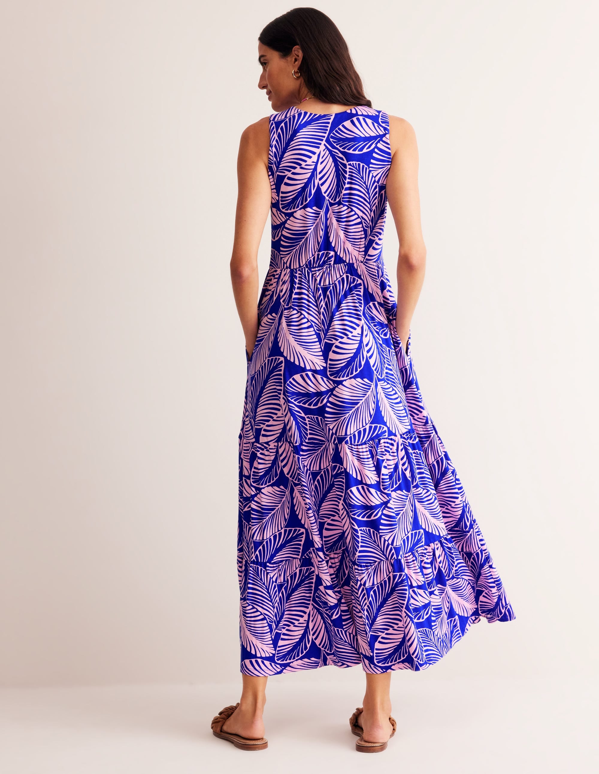 Sylvia Jersey Maxi Tier Dress-Surf The Web, Calathea Leaf - Image 4