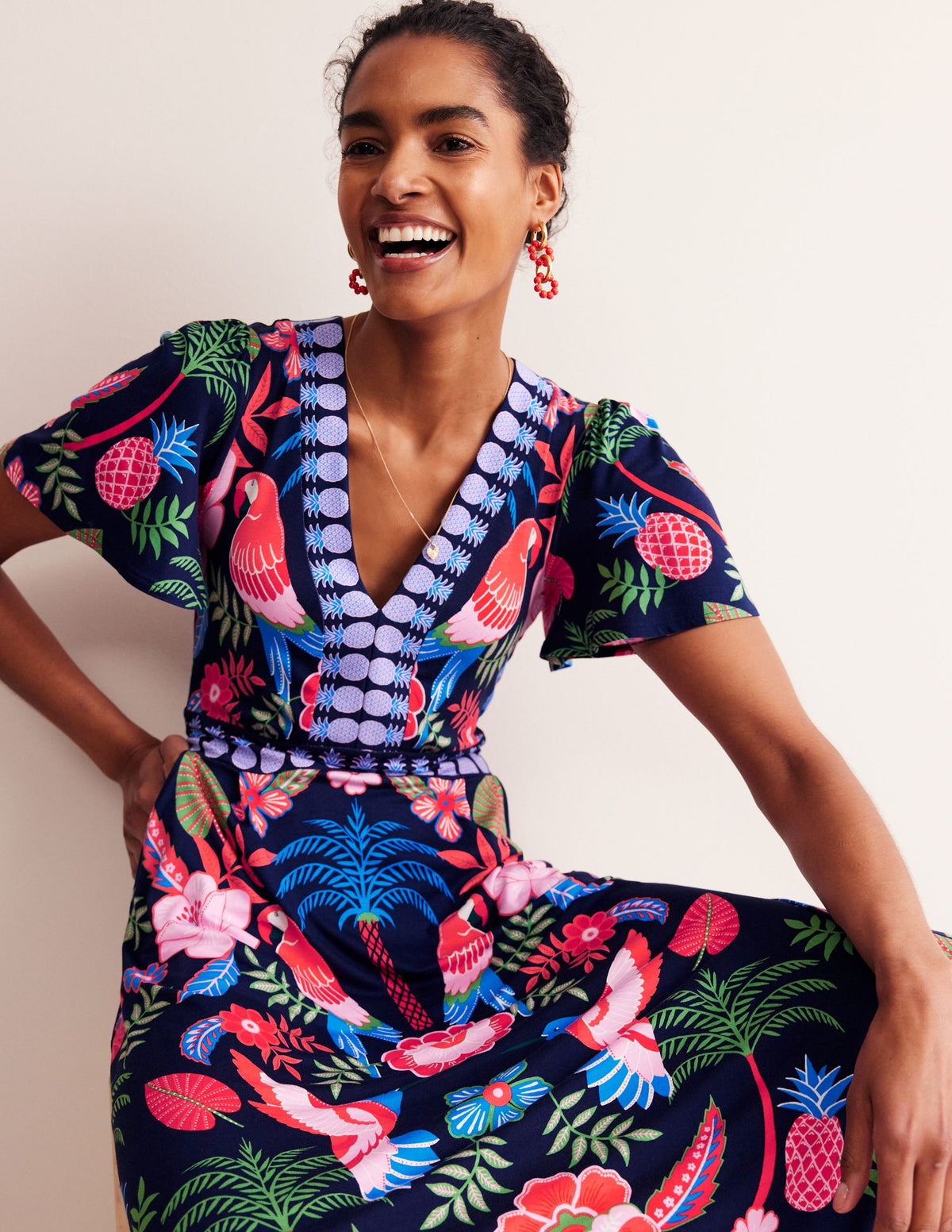 Ellie Flutter Maxi Tea Dress-Multi, Tropic Parrot - Image 1