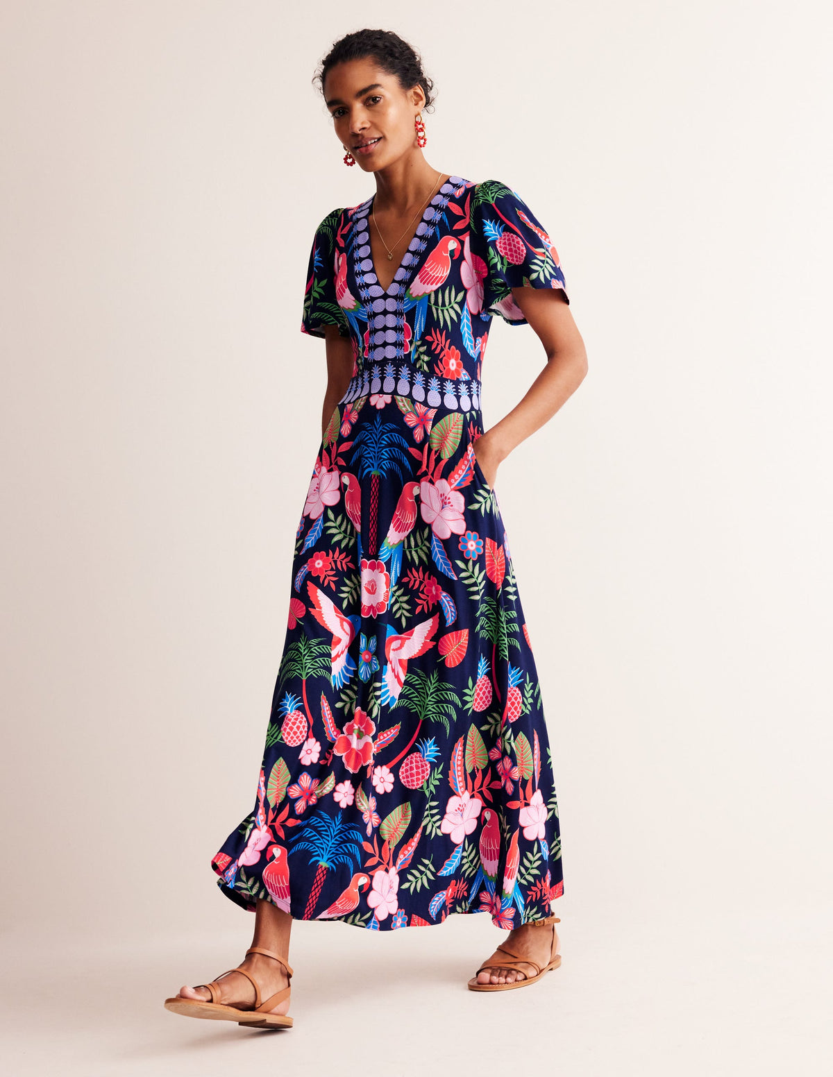 Ellie Flutter Maxi Tea Dress-Multi, Tropic Parrot - Image 2