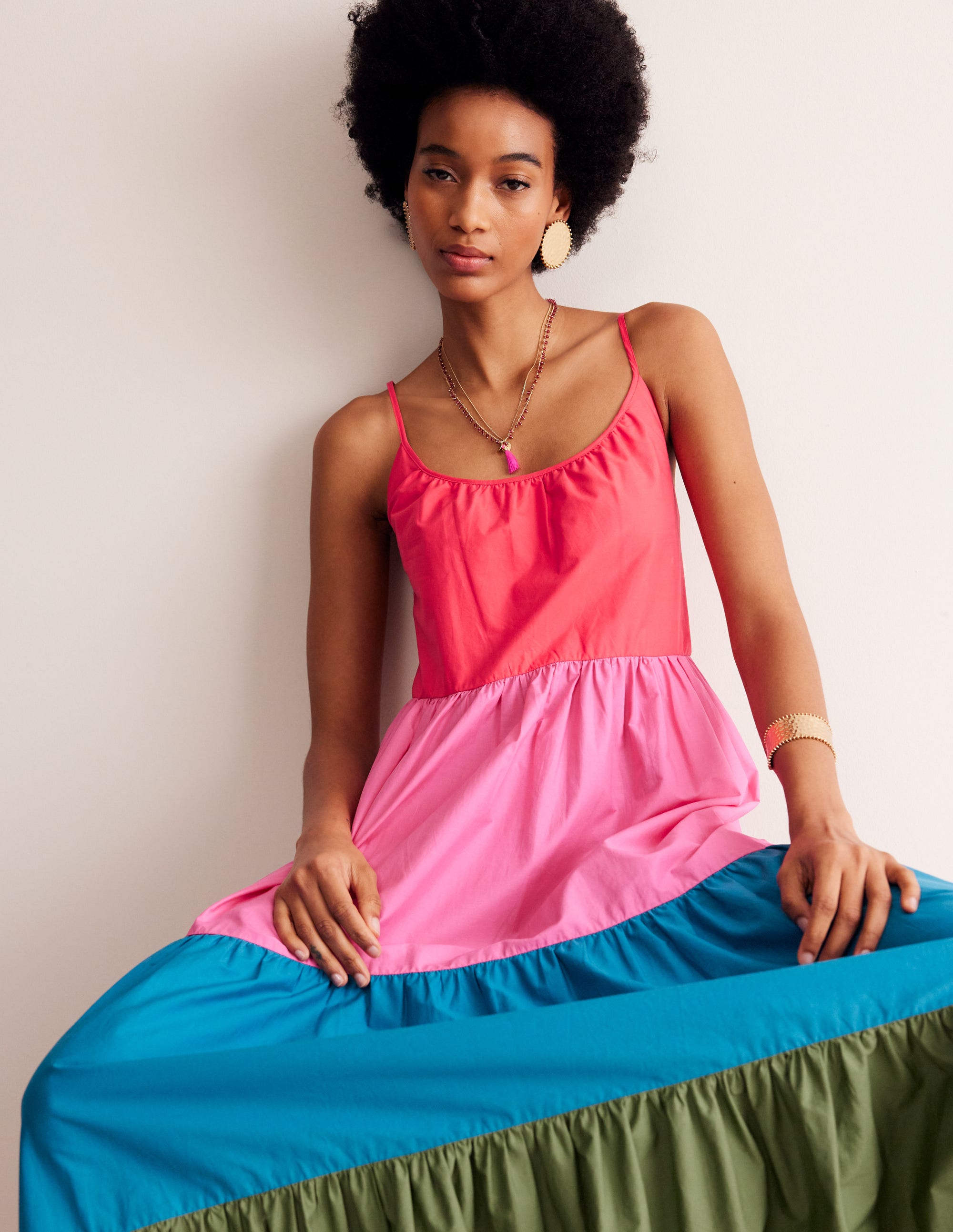 Trapeze Cotton Maxi Dress-Colourblock - Image 1