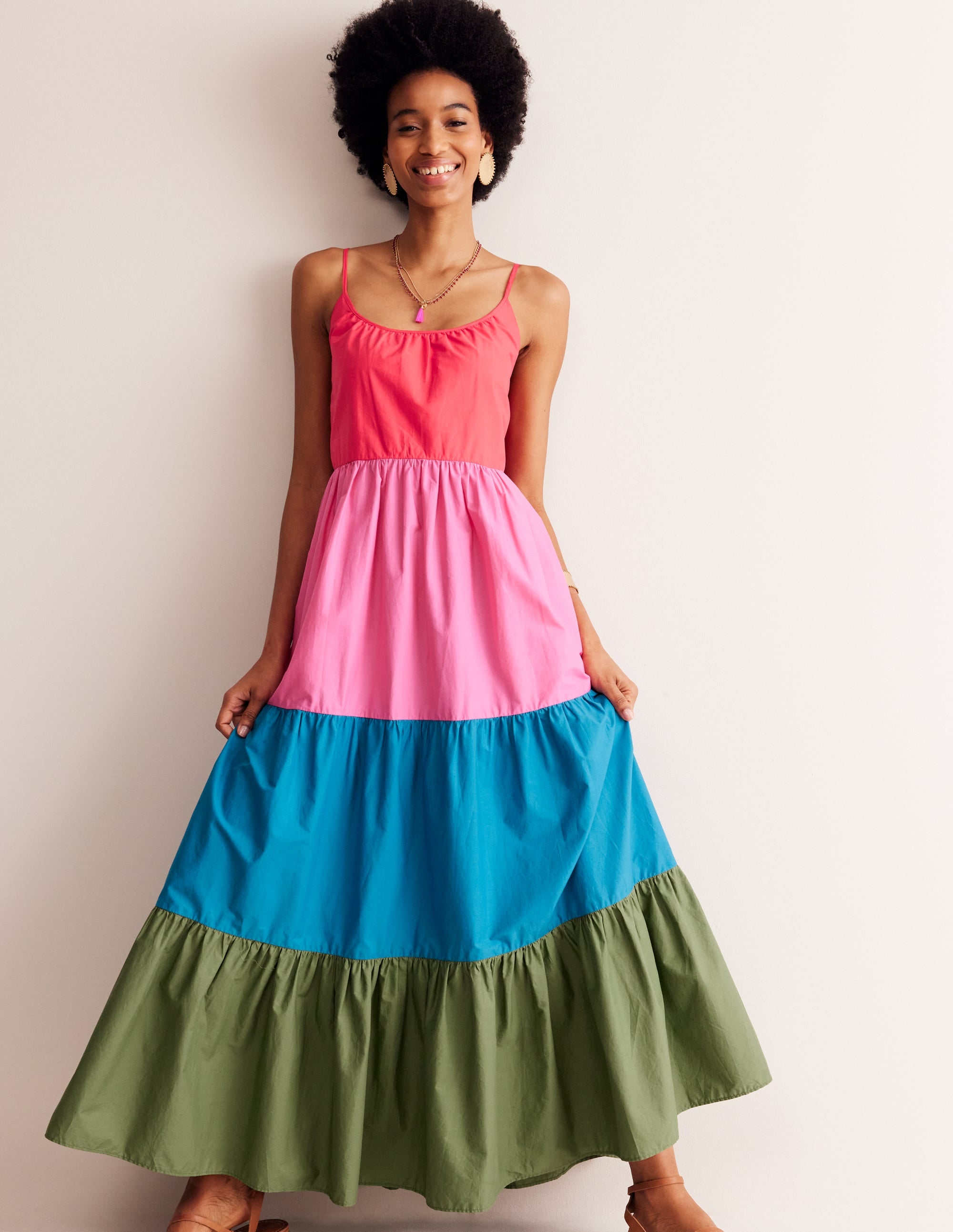 Trapeze Cotton Maxi Dress-Colourblock - Image 2