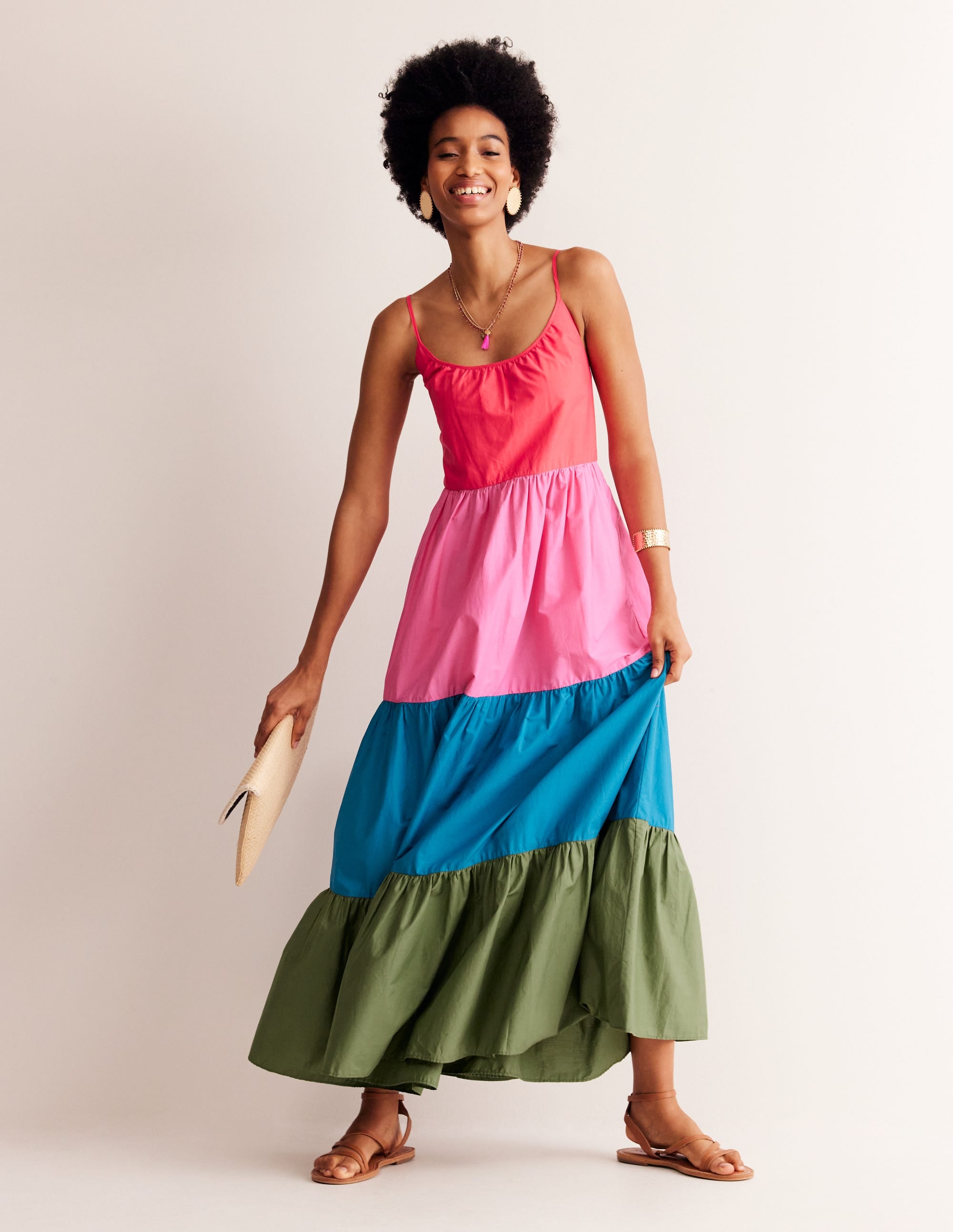 Trapeze Cotton Maxi Dress-Colourblock - Image 4