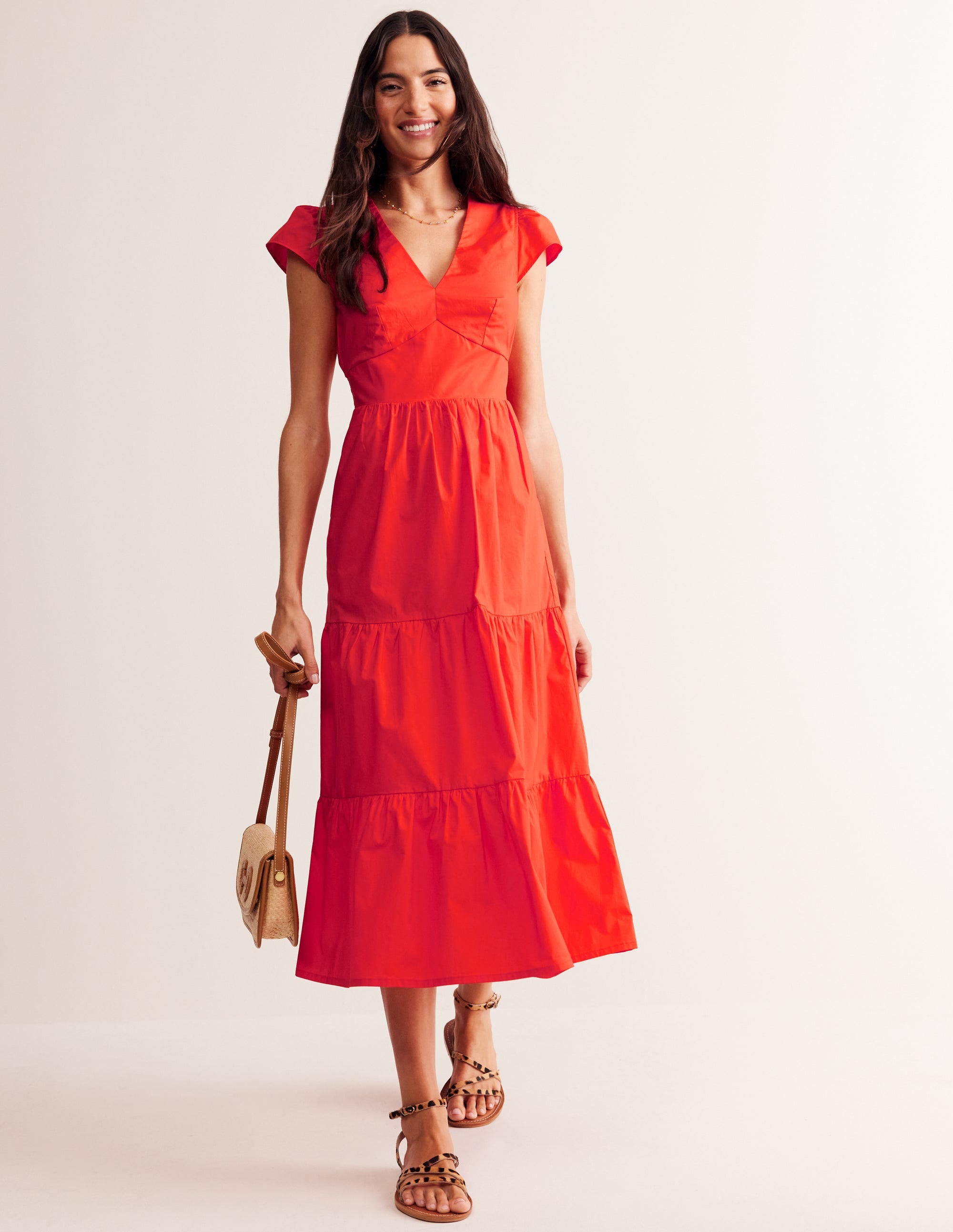 May Cotton Midi Tea Dress-Mandarin Orange - Image 1