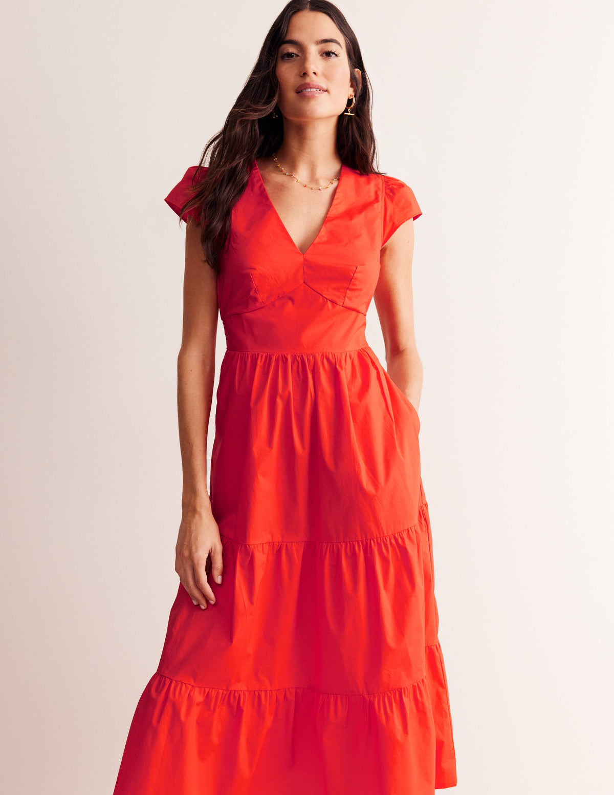 May Cotton Midi Tea Dress-Mandarin Orange - Image 4